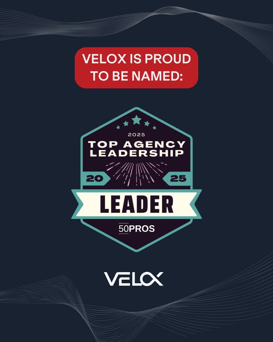 VELOX is excited to announce that our leadership team has been recognized for outstanding leadership!

This badge celebrates the people behind the strategy, the culture, and the client wins.

#digitalmarketing #50pros #marketingagency #ppc #organicsearch #marketingexperts
