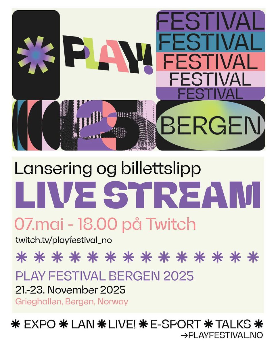 777esports's tweet image. Bergen Games 2025 blir en del av gaming-, esport- og tech-festivalen Play! CS påmelding åpner nå i mai, med semi og finale i Grieghallen!!! 🤝
I morgen gir vi vekk en del billetter til eventet på annonseringsstream kl. 18: twitch.tv/playfestival_no