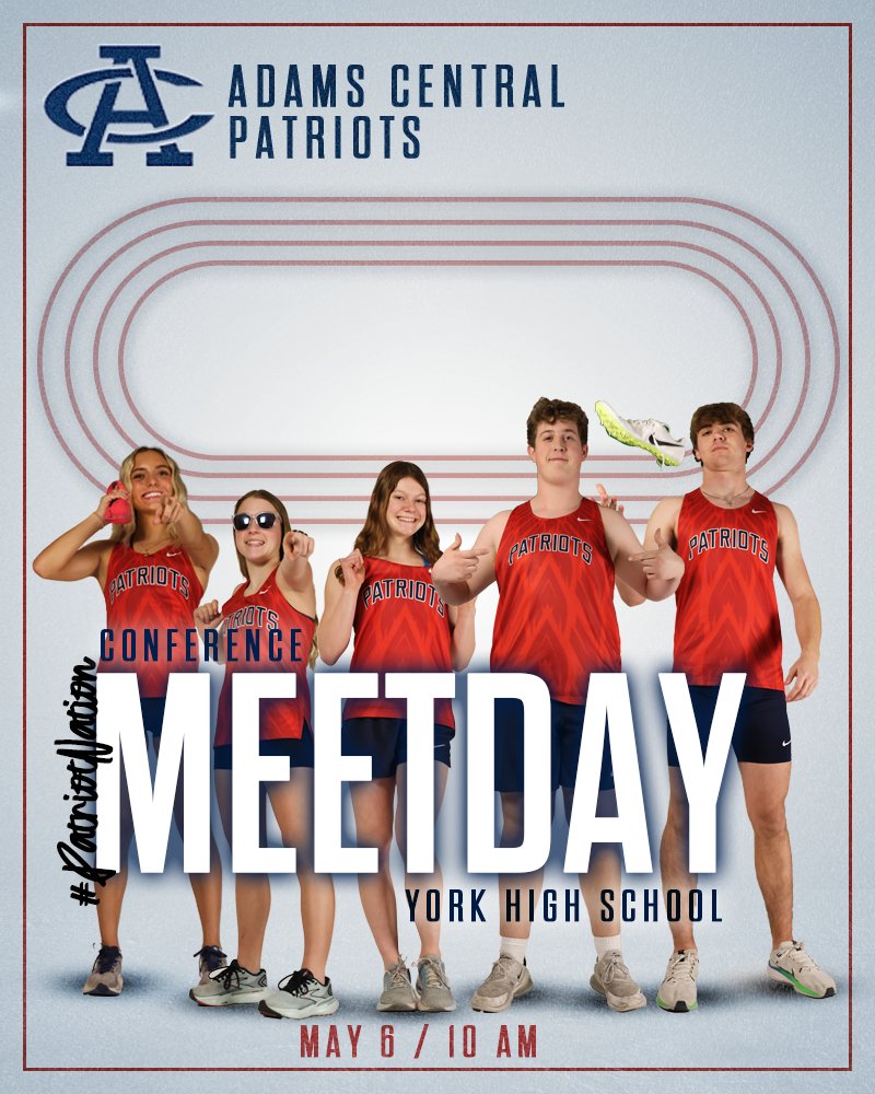 🏃‍♂️Conference Track Meet Day! 🏃‍♀️
Good luck to the track team as they compete in their Conference Meet today!

📍York High School
📅 Tuesday, May 6
🕒 10:00 am
#PatriotNation

＊Graphic credit- Morgan Trausch, senior; edits- Alexis St. John, junior