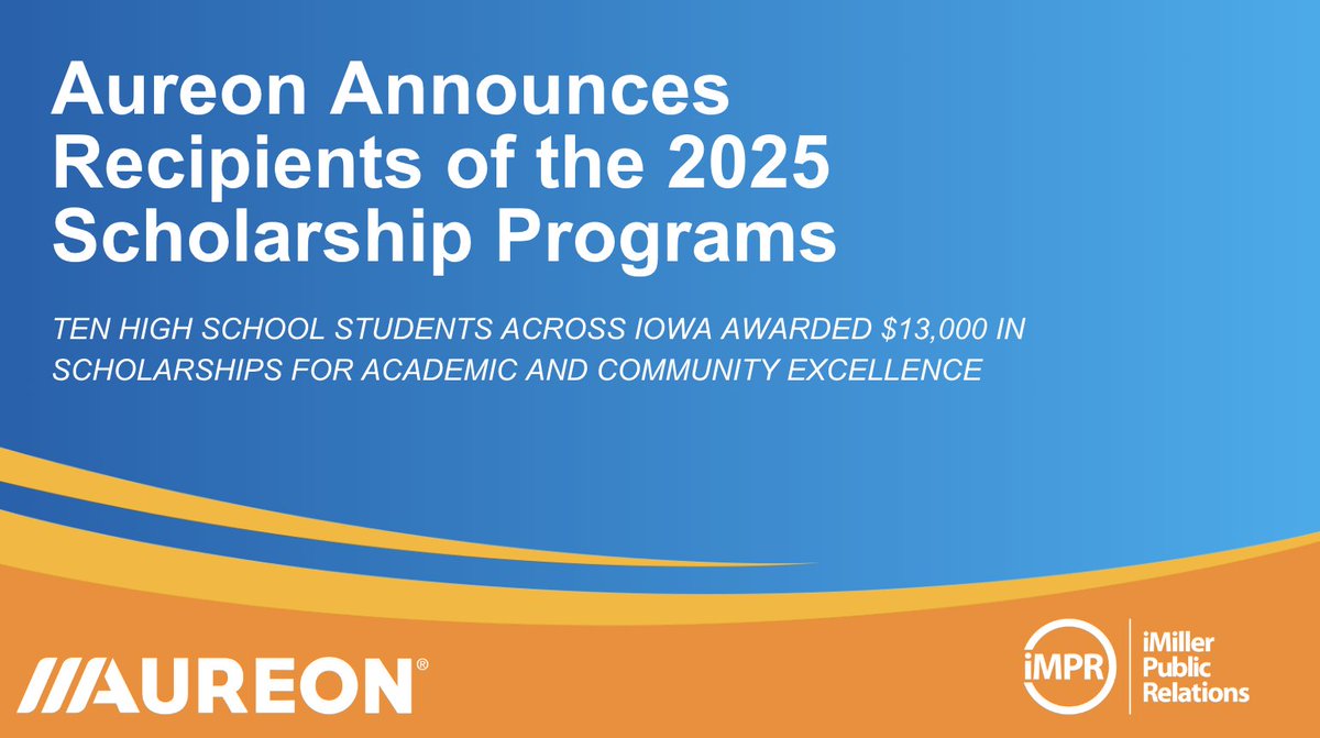 Through its 2025 Scholarship Programs, @Aureon has awarded $13,000 in scholarships to 10 outstanding Iowa high school students pursuing careers in STEM and technology fields. 

Read more: imillerpr.com/news/aureon-an…