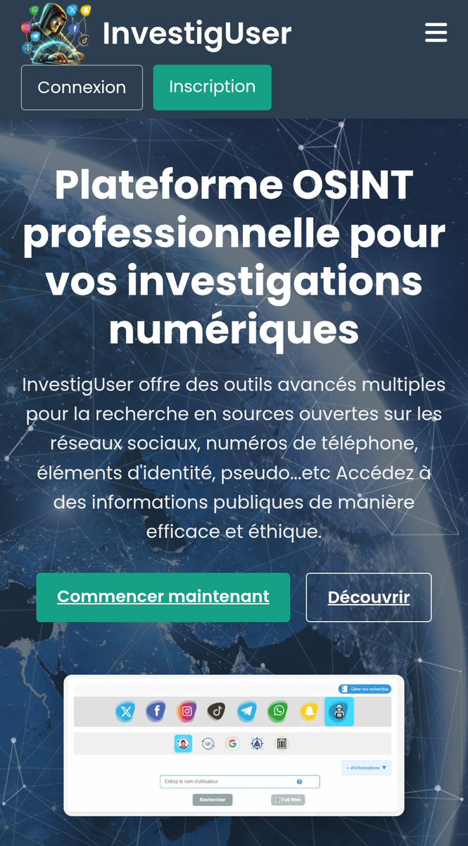 InvestigUser en ligne, c'est parti !

InvestigUser.com

Bonne découverte de l'outil, 100% en ligne, et accessible désormais à tous !