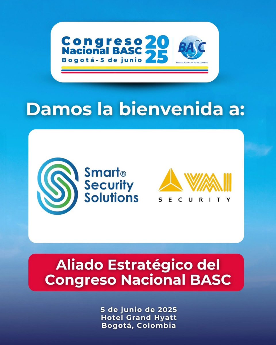 BascColombia's tweet image. ¡Le damos la bienvenida a #SmartSecuritySolutions y #VMISECURITY
como aliados estratégicos del Congreso Nacional BASC 2025!
Su compromiso con la seguridad en la cadena de suministro fortalece esta gran iniciativa.
Gracias por sumarse a este espacio donde el liderazgo, la…