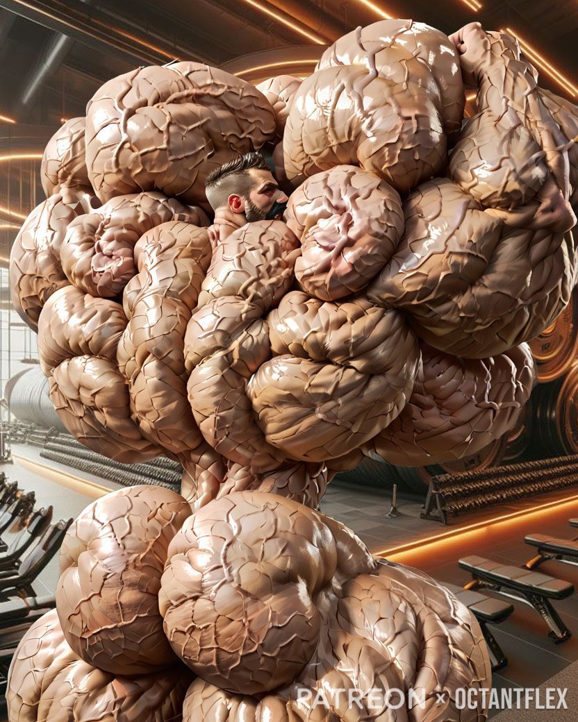 His biceps and chest are so huge, he’s smothering himself! He definitely won’t be able to see where he’s going!