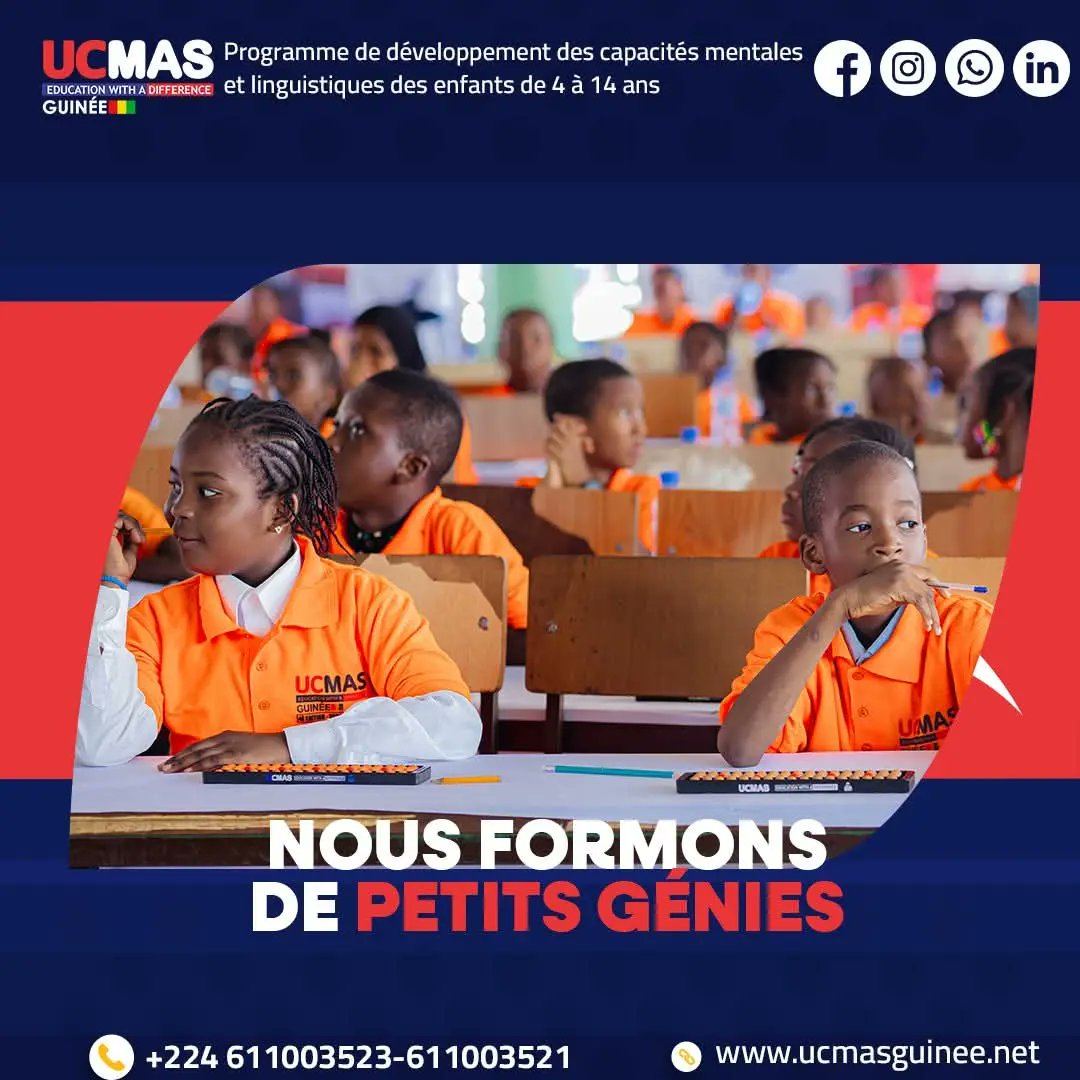 Ucmas_Guinee's tweet image. 𝐍𝐨𝐮𝐬 𝐟𝐨𝐫𝐦𝐨𝐧𝐬 𝐝𝐞 𝐩𝐞𝐭𝐢𝐭𝐬 𝐠𝐞́𝐧𝐢𝐞𝐬

Rejoignez-nous et révélez le potentiel de votre enfant

 Contact : +224 611 00 35 23 - 611 00 35 21 - 611 00 35 25
📲 Suivez-nous : Facebook | Instagram | X | LinkedIn

#UCMASGuinée #ÉducationAvecUneDifférence #PetitGénie