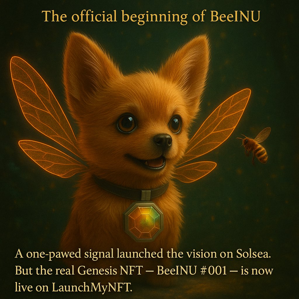 BeeInuOfficial's tweet photo. 👑 Genesis Bee #001 — The official beginning of BeeINU 🐝

A one-pawed signal launched the vision on Solsea

The real Genesis NFT is now live on LaunchMyNFT

🎯 Own the first. Before the rest

🔗 https://t.co/fo7EEVCBom

#BeeINU #GenesisBee #NFTdrop #Web3 https://t.co/gBtrlPAzW8