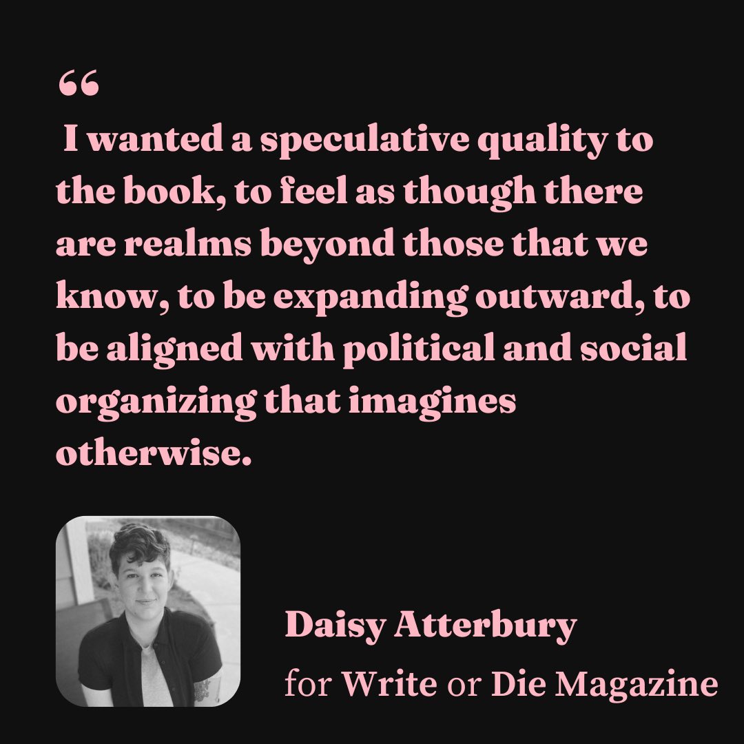 Write or Die Magazine (@writeordiemag) on Twitter photo Sydney Bollinger interviews <a href="/att_daisy/">Daisy Atterbury</a> about negotiating boundaries, experimental writing, Lucy Lippard, and their debut collection āThe KĆ”rmĆ”n Lineā š
Read here ā
writeordiemag.com/author-intervi⦠Sydney Bollinger interviews <a href="/att_daisy/">Daisy Atterbury</a> about negotiating boundaries, experimental writing, Lucy Lippard, and their debut collection āThe KĆ”rmĆ”n Lineā š
Read here ā
writeordiemag.com/author-interviā¦