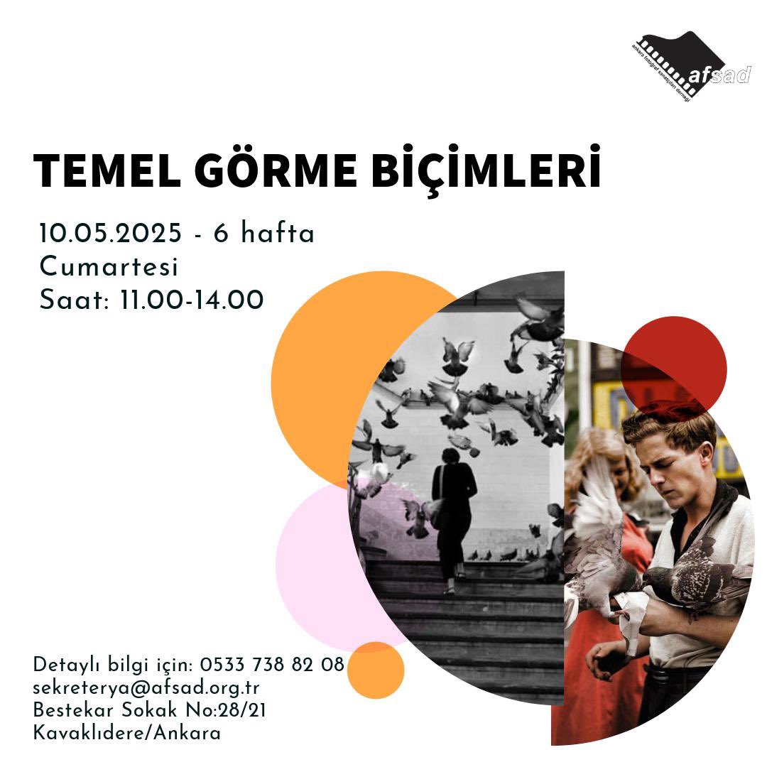 AFSAD (@afsad_org_tr) on Twitter photo Temel Görme Biçimleri
Burcu Aydın
10 Mayıs
Cumartesi
Saat: 11:00 - 14:00
6 hafta
Bilgi için;
0533 738 82 08
sekreterya@afsad.org.tr
#afsad #ankara #temelgörmebiçimleri Temel Görme Biçimleri
Burcu Aydın
10 Mayıs
Cumartesi
Saat: 11:00 - 14:00
6 hafta
Bilgi için;
0533 738 82 08
sekreterya@afsad.org.tr
#afsad #ankara #temelgörmebiçimleri