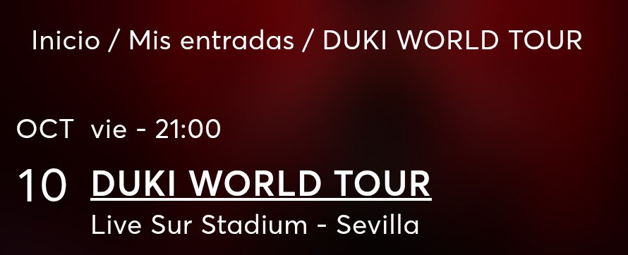 Chic@s, vendo entrada para Duki en La Cartuja (Sevilla) el 10/10 🫡 no twitteo mucho pero agradezco la difusión ✨ 

La podéis pillar directamente por aquí:
secure.ticketmaster.es/rs/1801921171/…