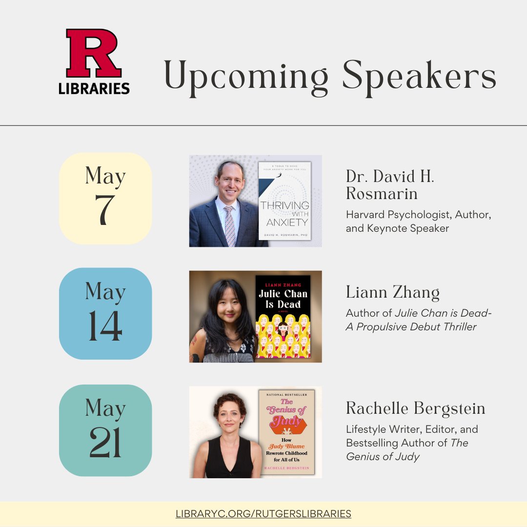 This month, we're talking about thriving with anxiety, writing thrillers, and the genius of Judy Blume. Register 👇to join us for these enlightening author talks!
go.rutgers.edu/authortalks