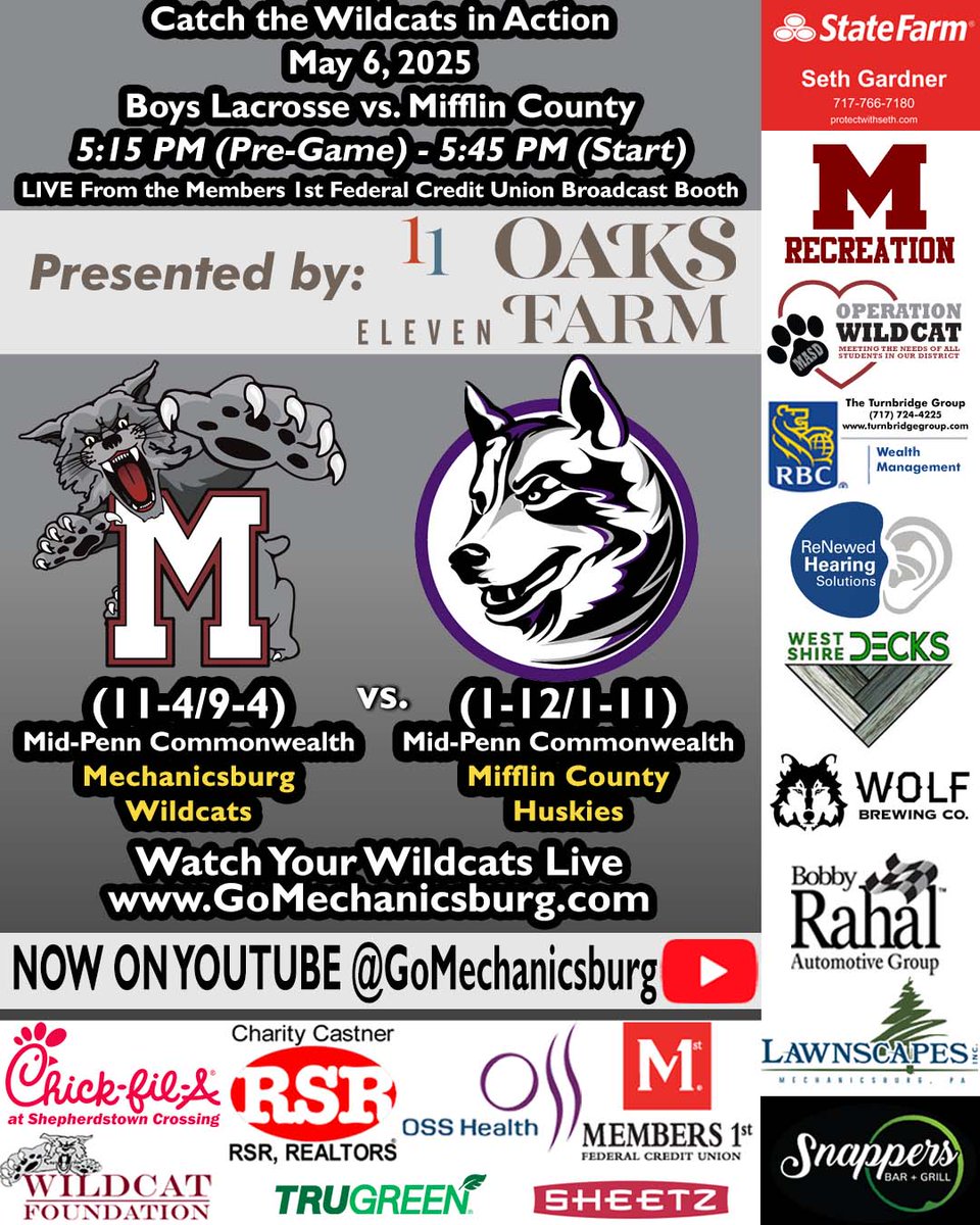 Michael Garland (@micmikemicmike) on Twitter photo The <a href="/GoMechanicsburg/">Wildcat Athletics</a> boys LAX team welcomes <a href="/MCHuskySports/">Mifflin County Athletics</a> to town today. It's senior day as well, so we'll be on early (515ish), with the ceremonies, followed by the match (545ish). Come out to cheer on the Cats and Huskies at John H. Frederick Field. youtube.com/live/HhYpo10Jw… The <a href="/GoMechanicsburg/">Wildcat Athletics</a> boys LAX team welcomes <a href="/MCHuskySports/">Mifflin County Athletics</a> to town today. It's senior day as well, so we'll be on early (515ish), with the ceremonies, followed by the match (545ish). Come out to cheer on the Cats and Huskies at John H. Frederick Field. youtube.com/live/HhYpo10Jw…