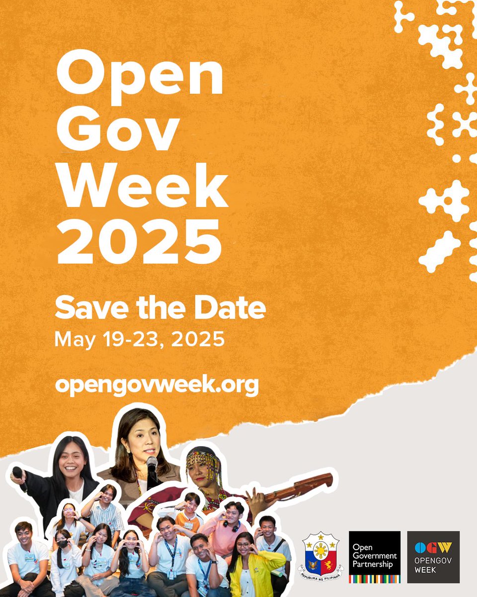 opengovPH's tweet photo. 🔔 SAVE THE DATE! 🔔

#OpenGovWeek2025 is happening on May 19–23, 2025! Join us for a week-long celebration of transparency, accountability, and meaningful citizen participation in governance.

#OpenGovPH https://t.co/RU9ug8vYKx