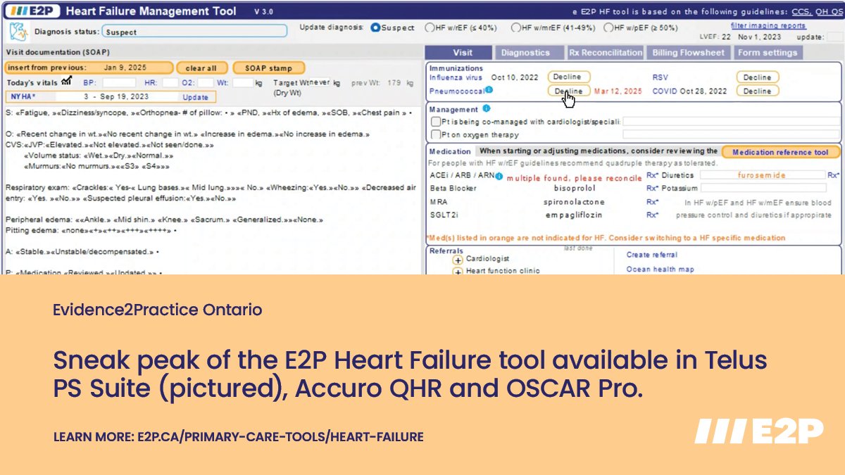 Nearly 800,000 Canadians live with heart failure🫀
The E2P tool helps primary care manage heart failure by giving them easier access to the info they need at the point of care. #HeartFailureWeekCan

🔗 Access the free tool and implementation supports at cep.health/e2p/primary-ca…