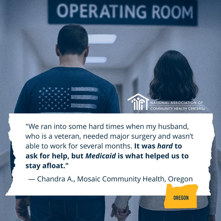 NACHC (@nachc) on Twitter photo Chandra's husband, a veteran, needed major surgery and couldn’t work for several months. Asking for help wasn’t easy, but Medicaid made the difference for their family.
#MedicaidMatters
<a href="/OregonPCA/">Oregon Primary Care Association (OPCA)</a> Chandra's husband, a veteran, needed major surgery and couldn’t work for several months. Asking for help wasn’t easy, but Medicaid made the difference for their family.
#MedicaidMatters
<a href="/OregonPCA/">Oregon Primary Care Association (OPCA)</a>