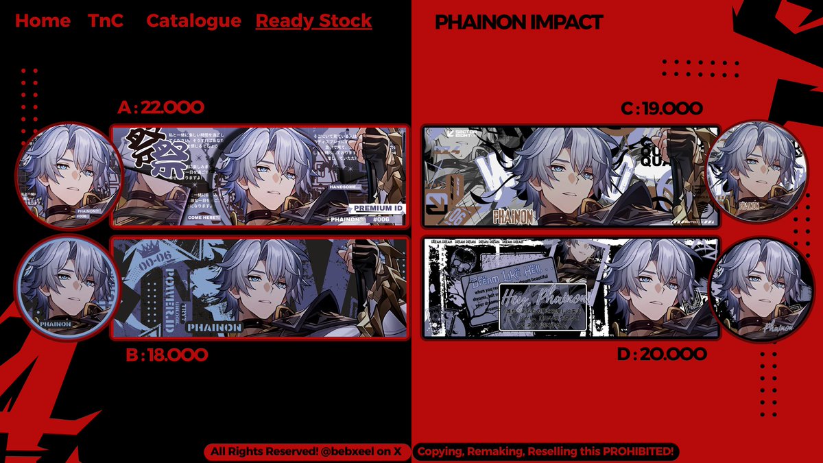 bebxeel's tweet image. HELP RT BOLEH? 
Thank you! 

Halo bebel ada layout ready stock phainon impact. Dengan harga tertera sudah dapat png + jpg yaa! Mari langsung jajan tanpa booking fee. Selamat jajan! ❤️‍🔥
#zonauang #zonajajan