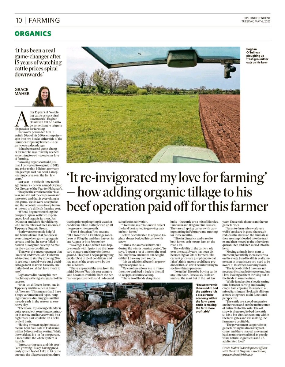 Irish Organic Association (@irishorganica) on Twitter photo Shifting to mixed beef and tillage has reinvigorated this prize-winning organic farmer 🐮🌾
Read more in today's <a href="/Farming_Indo/">Farming Independent</a> 👉 bit.ly/3GCPRrf
<a href="/FlahavansIRL/">Flahavan's Porridge</a> <a href="/GraceIOFGA/">Grace Maher</a> Shifting to mixed beef and tillage has reinvigorated this prize-winning organic farmer 🐮🌾
Read more in today's <a href="/Farming_Indo/">Farming Independent</a> 👉 bit.ly/3GCPRrf
<a href="/FlahavansIRL/">Flahavan's Porridge</a> <a href="/GraceIOFGA/">Grace Maher</a>