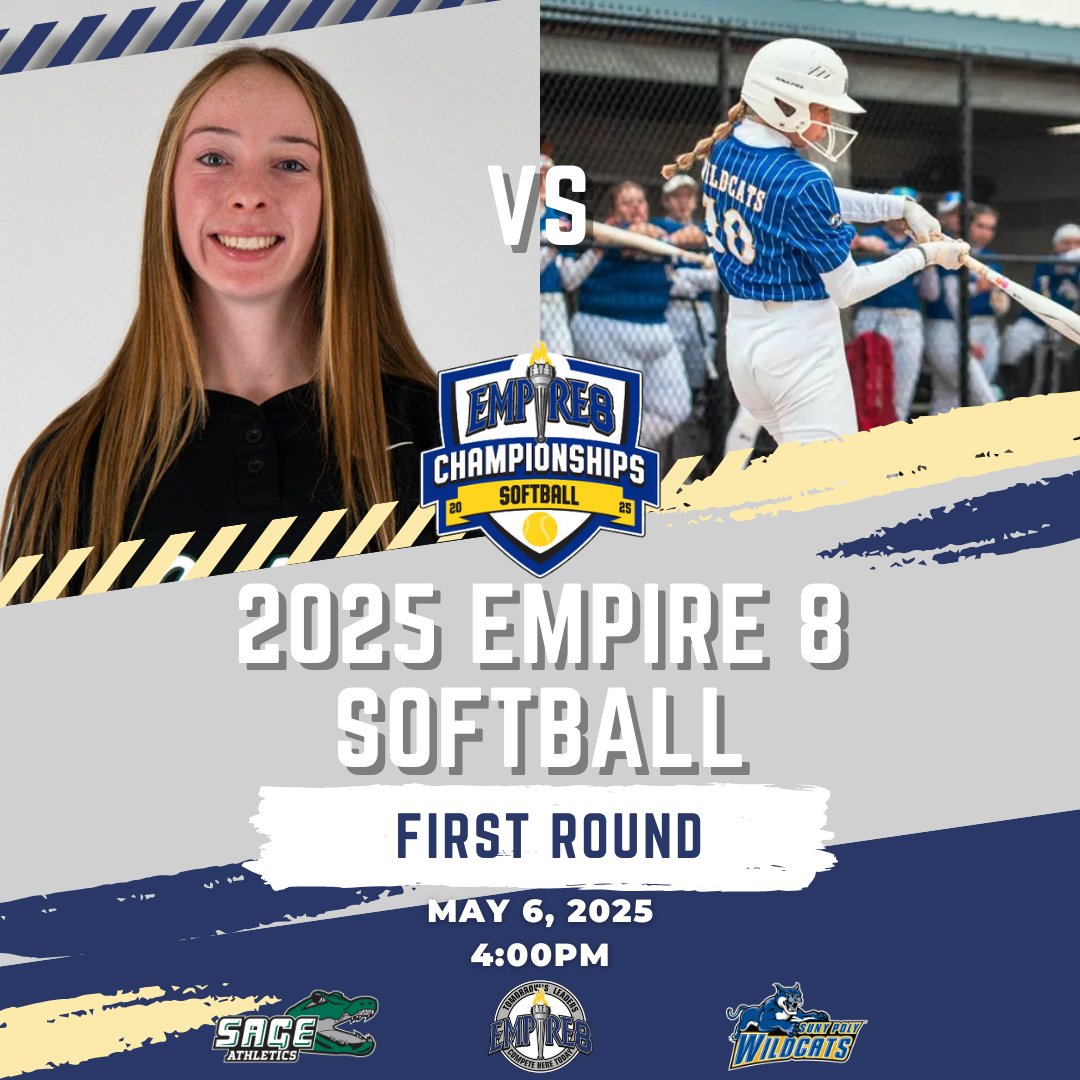 The first round of the 2025 #E8 Softball Tournament begins TODAY! Things get started early with No. 5 <a href="/NazAthletics/">Nazareth Athletics</a> hosting No. 8 <a href="/ECSoaringEagles/">Elmira College Athletics</a> at 10:30am. Then No. 6 <a href="/SageGators/">Sage Athletics</a> hosts No. 7 <a href="/PolyWildcats/">SUNY Poly Wildcats</a> at 4pm. Winners head to <a href="/FisherAthletics/">SJF Cardinals</a> on Thursday!

#E8Champs
