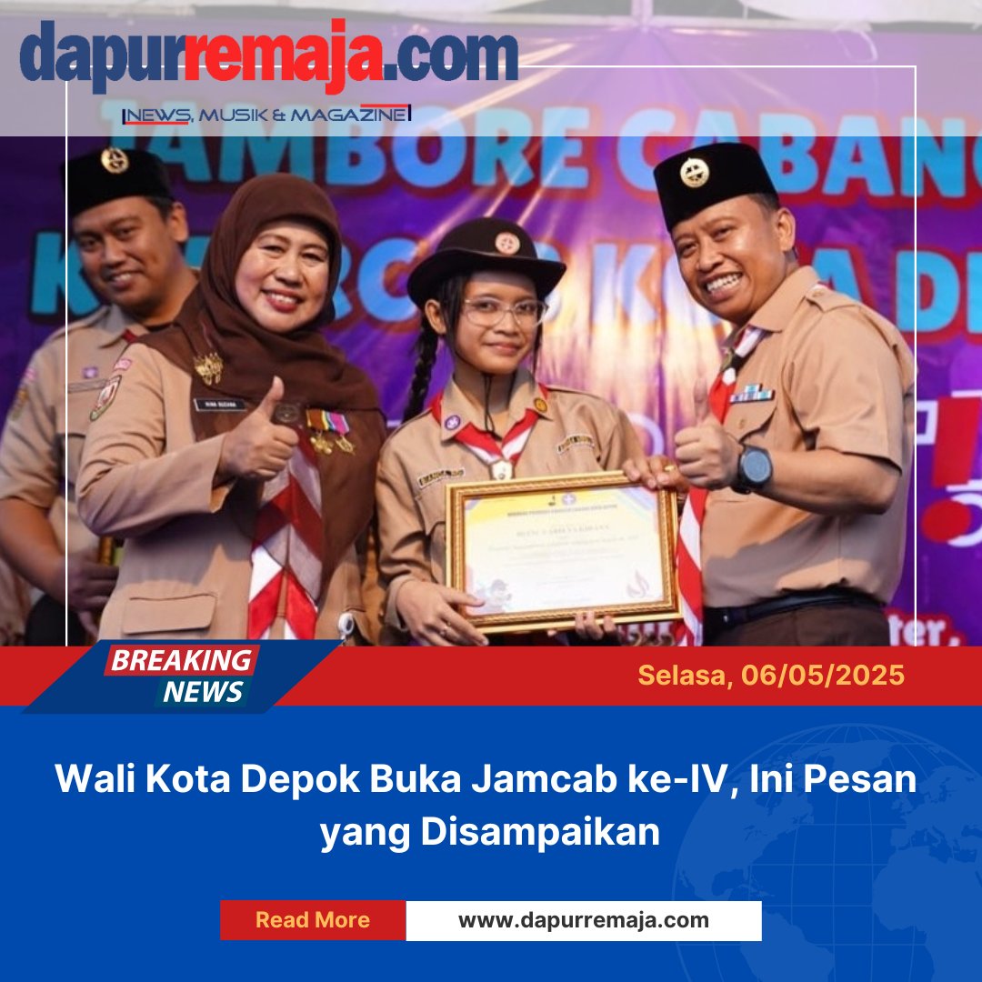 DRFM Depok (@drfm_depok) on Twitter photo Wali Kota Depok, Supian Suri, secara resmi membuka kegiatan Jambore Cabang ke-IV Kwartir Cabang Gerakan Pramuka Kota Depok di Bumi Perkemahan dan Graha Wisata Cibubur pada Senin, (05/05/2025). <a href="/bangsupians/">Supian Suri</a>
<a href="/pemkotdepok/">PEMERINTAH KOTA DEPOK | #AyoPakaiMasker</a> <a href="/PramukaJabar/">Pramuka Jawa Barat</a>
dapurremaja.com/wali-kota-depo… Wali Kota Depok, Supian Suri, secara resmi membuka kegiatan Jambore Cabang ke-IV Kwartir Cabang Gerakan Pramuka Kota Depok di Bumi Perkemahan dan Graha Wisata Cibubur pada Senin, (05/05/2025). <a href="/bangsupians/">Supian Suri</a>
<a href="/pemkotdepok/">PEMERINTAH KOTA DEPOK | #AyoPakaiMasker</a> <a href="/PramukaJabar/">Pramuka Jawa Barat</a>
dapurremaja.com/wali-kota-depo…