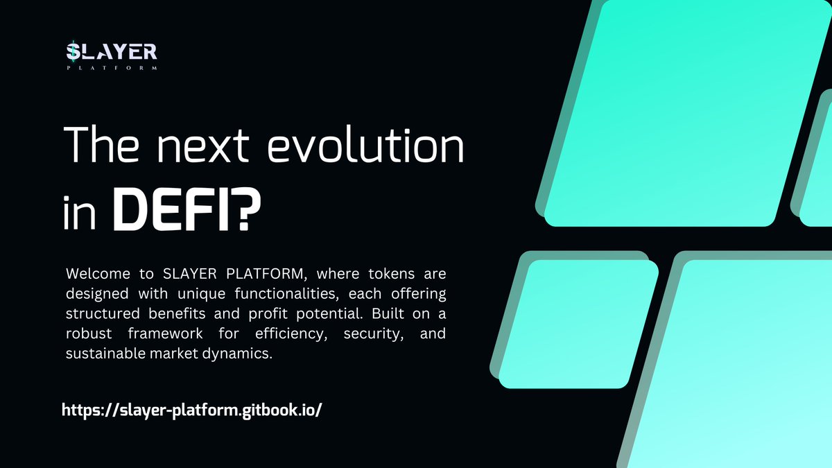 The next evolution in DeFi!?

Custom tokens with structured mechanics ✅
Designed for long-term value &amp; appreciation ✅
Exclusive trading opportunities on our DEX ✅ 

Read the whitepaper &amp; join us on Discord!
slayer-platform.gitbook.io

#Crypto #DeFi #SLAYERPLATFORM #Blockchain