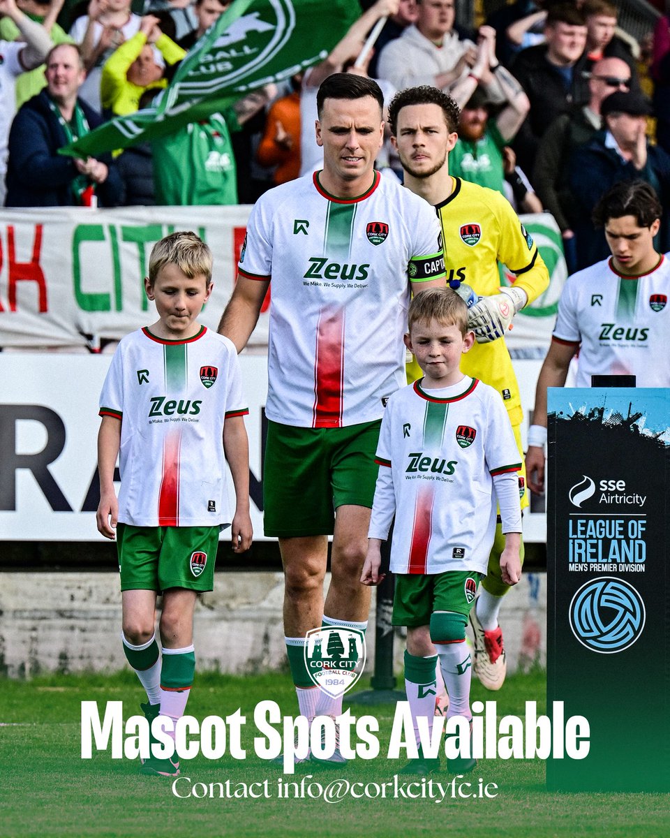 Cork City FC (@corkcityfc) on Twitter photo We have a handful of mascot spots available, including one for this Friday’s game against Derry City!
Contact info@corkcityfc.ie now, to secure a spot before they’re all gone 📧
#CCFC84 🇮🇹 We have a handful of mascot spots available, including one for this Friday’s game against Derry City!
Contact info@corkcityfc.ie now, to secure a spot before they’re all gone 📧
#CCFC84 🇮🇹