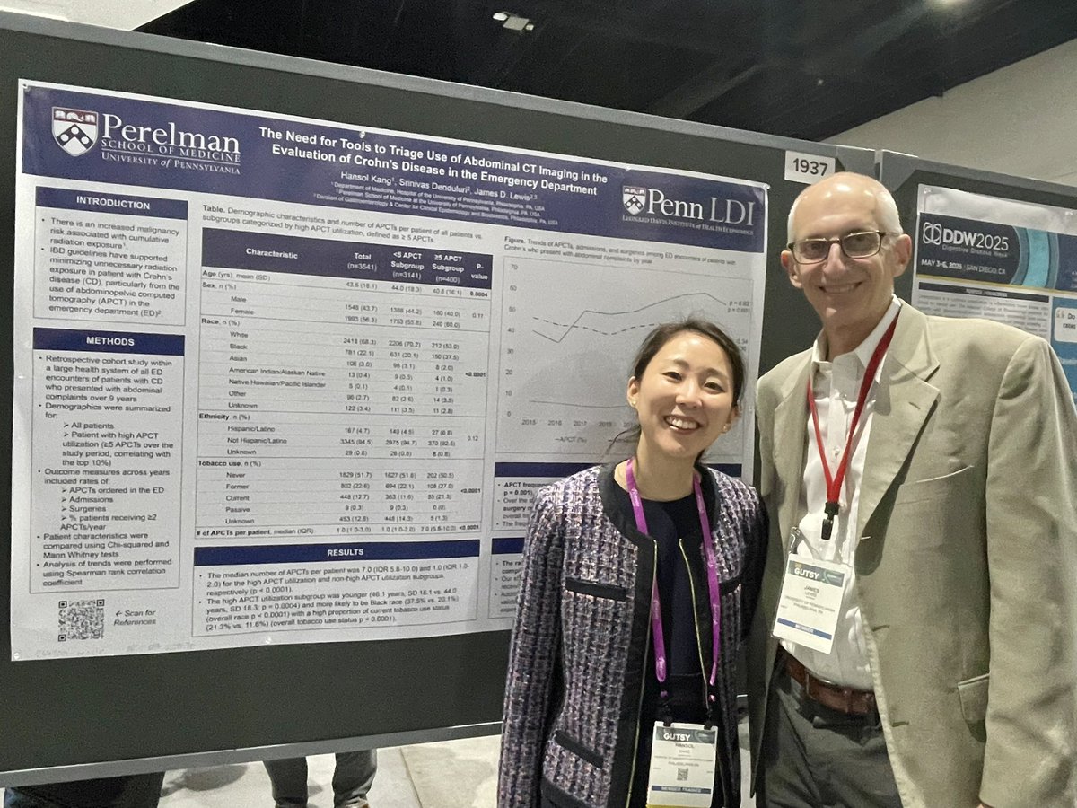 Hansol Kang (@hansolkang23) on Twitter photo Presented on trends highlighting the need for tools to triage APCT usage in acute Crohn’s management. Grateful as always to mentors like <a href="/JamesLewisGIEpi/">James Lewis</a> #DDW2025 #IBD Presented on trends highlighting the need for tools to triage APCT usage in acute Crohn’s management. Grateful as always to mentors like <a href="/JamesLewisGIEpi/">James Lewis</a> #DDW2025 #IBD
