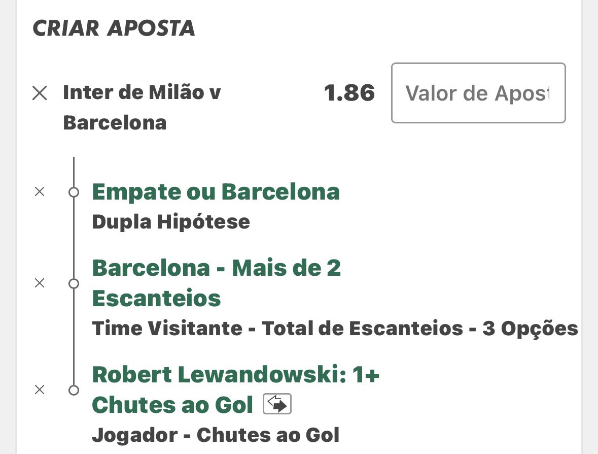 TonyTipsHz's tweet image. Bom dia rapaziada, por agora estamos indo assim pro jogo de hoje, na parte da tarde vou dar uma estudada em alguma odd 10+/20+/50+!!!
📈 ODD 2.47 / 1.86 / 2.82
⚽️ Barcelona X Inter de milão
⏰ 16:00