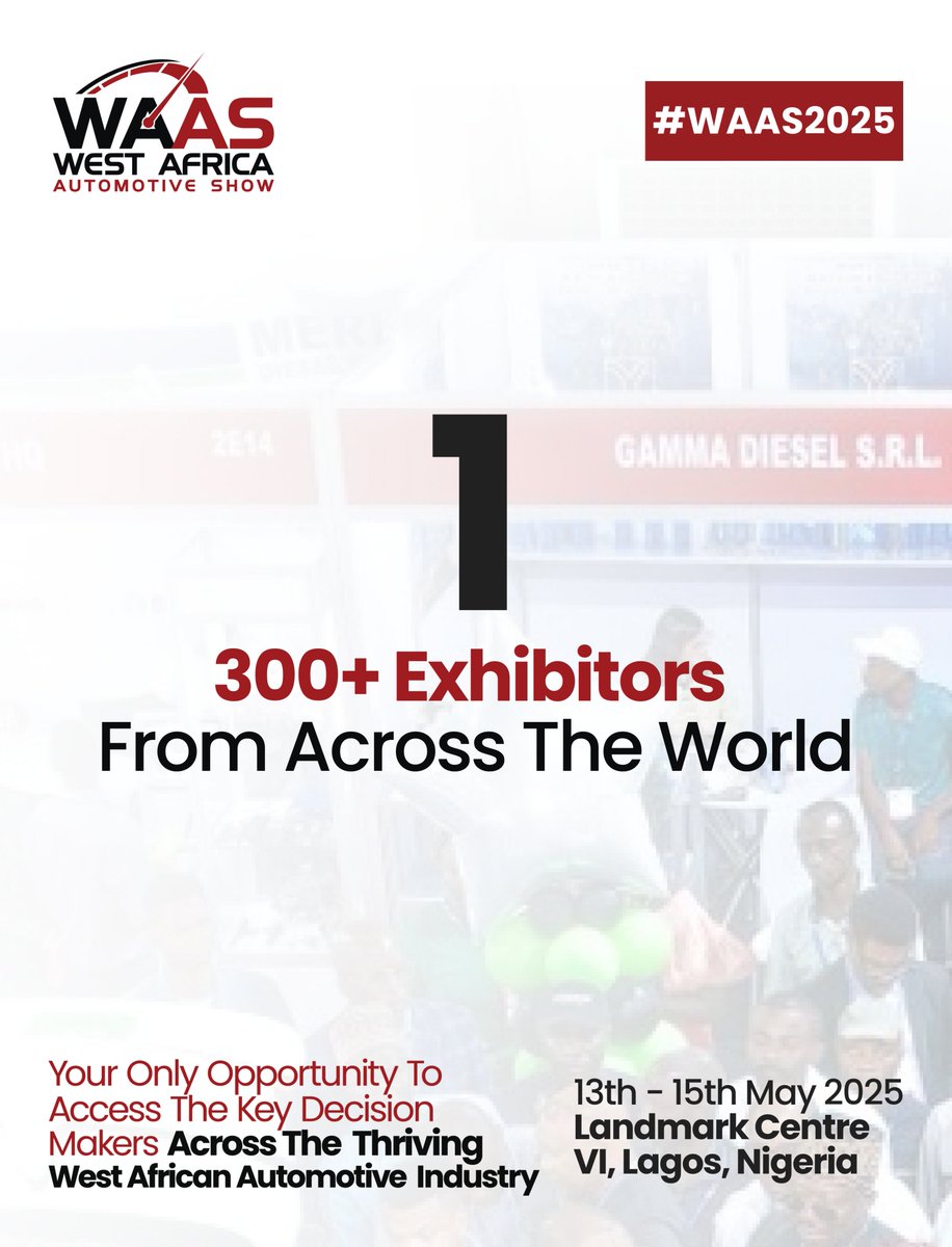 TransportDay_'s tweet photo. WAAS 2025 is the largest automotive trade show in Africa, and it’s back—bigger and better!

Register now - https://t.co/uv9D2KtpVQ

Dates – 13th – 15th May 2025.
Venue – Landmark Centre, VI, Lagos. https://t.co/F5Lbkdp7xi