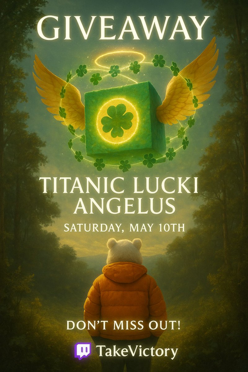OMG I’m giving away a Titanic Lucki Angelus live on stream!!
→ Saturday, May 10th
→ twitch.tv/TakeVictory
→ Be there live or… cry in the corner with no pet.

This thing’s bigger than my ego- you don’t wanna miss it!!

#PetSimulator99 #Giveaway  #Roblox #TwitchLife #PetSim99