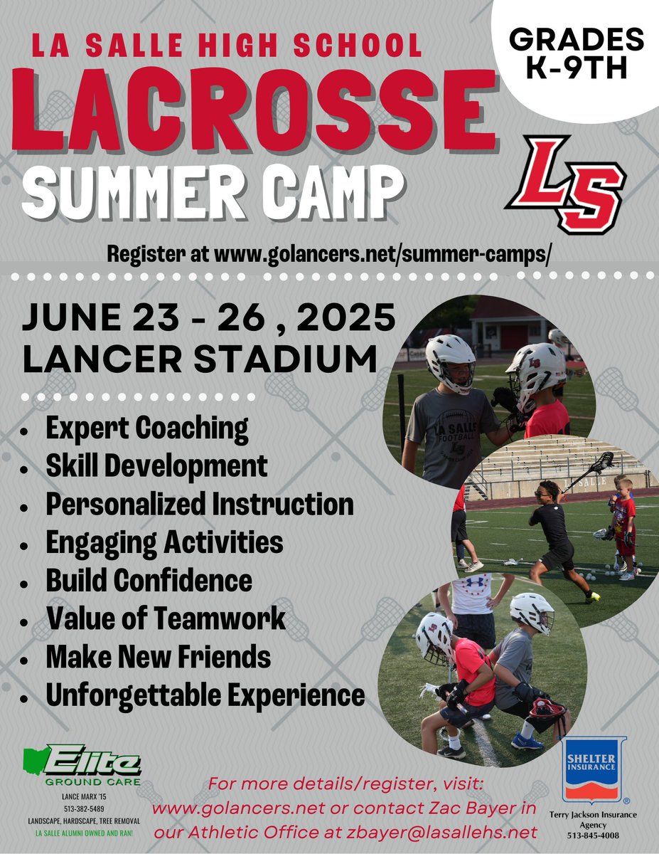 Sign up today for LaSalle Lacrosse summer camp! Monday June 23rd through Thursday June 26th from 5:30pm-8:30pm.

Use the link below to register.
golancers.net/summer-camps/