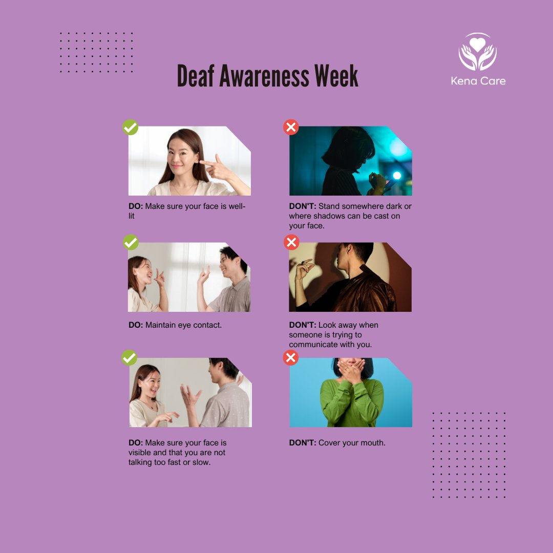 KenaCare's tweet photo. Deaf Awareness Week 2025 is here!

How You Can Get Involved:
- Learn sign language (BSL, ASL, etc.)
- Attend Deaf-led events and performances
- Support Deaf-owned businesses and artists
- Educate others about Deaf awareness
- Advocate for accessibility in all spaces https://t.co/11stZXaE0v
