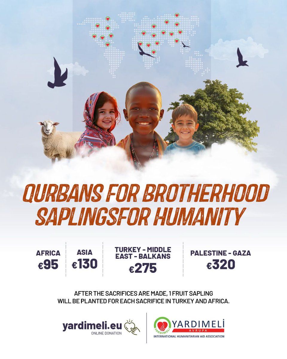 yardimelieu's tweet image. #Qurban2025
#SacrificeForHumanity
#OffersForBrotherhood
#KurbanlaKardeşlik
#OneQurbanOneTree
#Yardimeli
#EidSacrifice
#QurbansForAfrica #QurbansForGaza
#Opfergabe #Offerdier #Sacrifice
#GlobalQurban #KurbanEurope

#africa   #asia  #turkey #middleeast  #balkans #palestine #Gaza