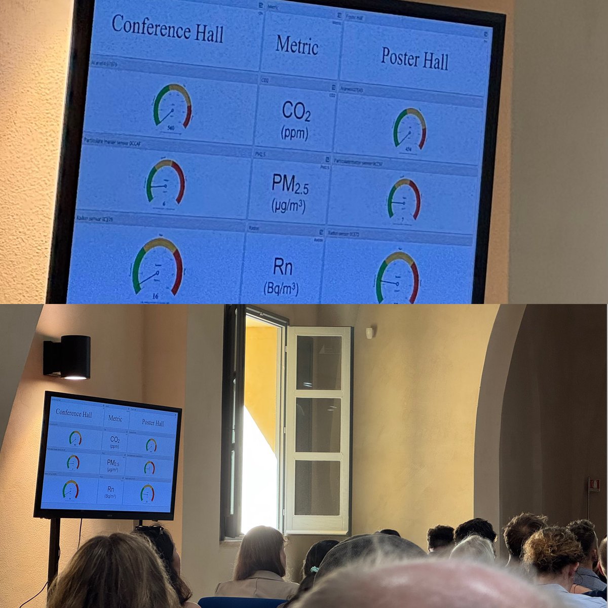 #WIAC2025

Indoor air quality experts don’t mess around when they meet up for a conference. 

Windows open (cross wind), air purifiers, and lights that inactivate microbes, coupled with real time reporting of the air. 🤘