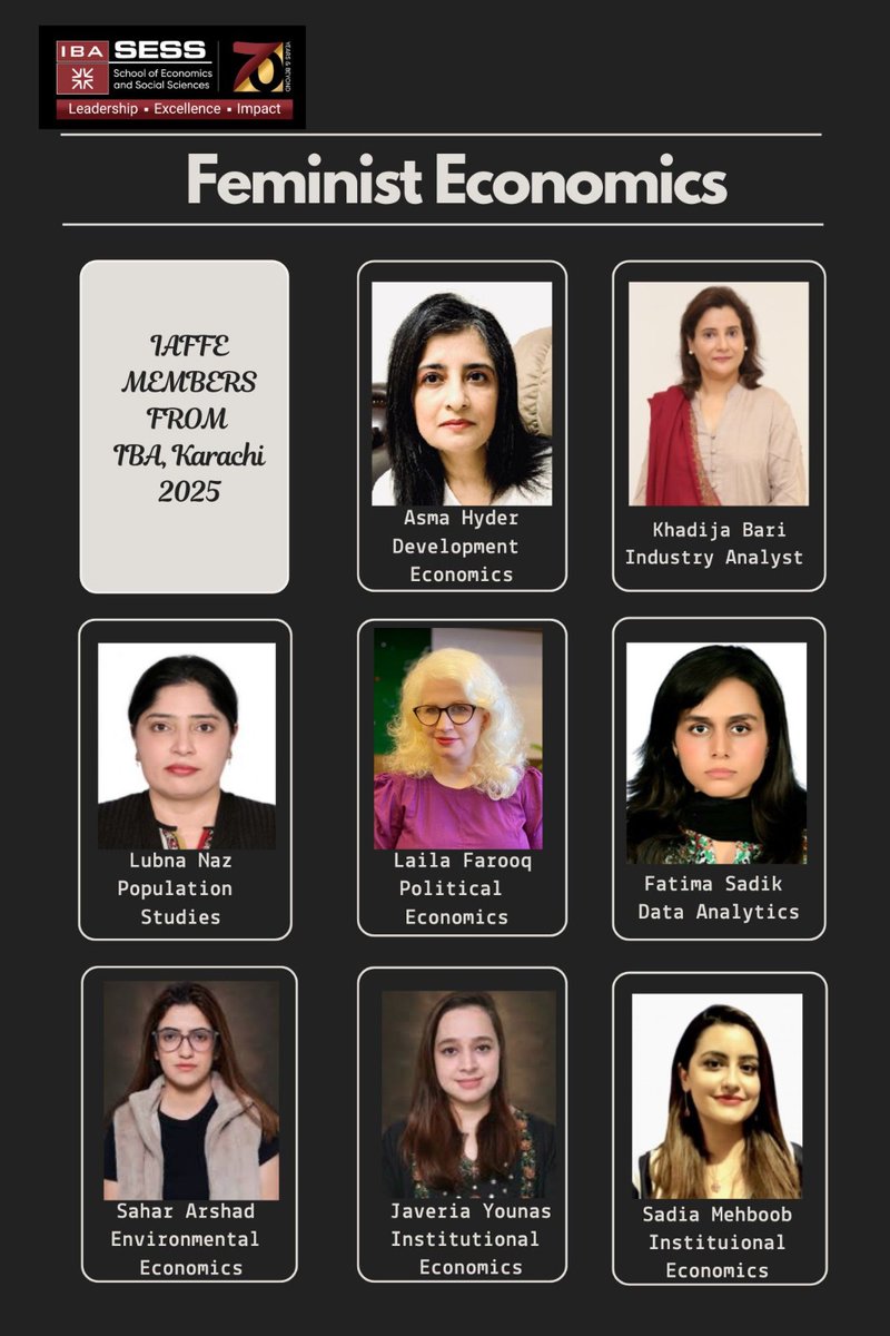 Proud to present the <a href="/IAFFE/">International Association for Feminist Economics</a> 2025 members from IBA Karachi! 💼🌍
These incredible women are driving change in Feminist Economics across development, data, environment &amp; more. #FeministEconomics #IAFFE2025 #IBAKarachi #WomenInEconomics #SESS