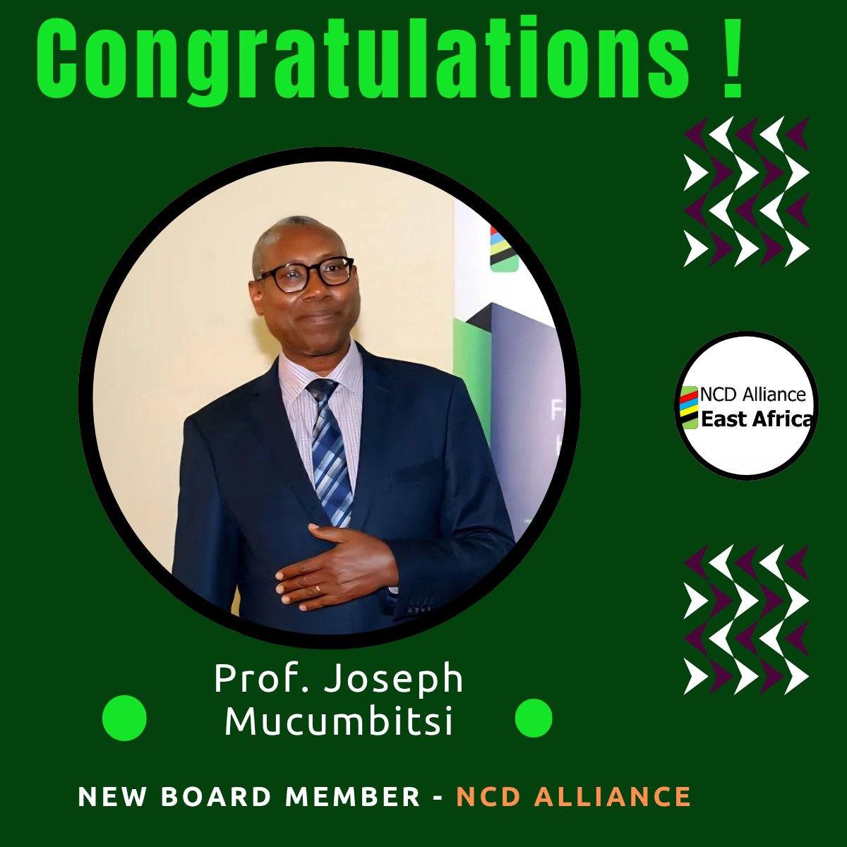 NCD Alliance East Africa (@eancdalliance) on Twitter photo Big congratulations to <a href="/DrMucumbitsiJ/">MucumbitsiJ</a>, our Past President on being elected to the <a href="/ncdalliance/">NCD Alliance</a> Board!
As EANCDA, we’ve seen your outstanding leadership across East Africa 🌍—and now we celebrate your next chapter on the global stage 🌐.
Wishing you all the best, Prof!
#NCDs Big congratulations to <a href="/DrMucumbitsiJ/">MucumbitsiJ</a>, our Past President on being elected to the <a href="/ncdalliance/">NCD Alliance</a> Board!
As EANCDA, we’ve seen your outstanding leadership across East Africa 🌍—and now we celebrate your next chapter on the global stage 🌐.
Wishing you all the best, Prof!
#NCDs