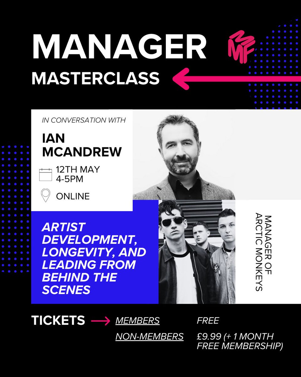 Scottish Music Industry Association (@thesmia) on Twitter photo The <a href="/MMFUK/">Music Managers Forum</a> Masterclass series launches this May with a session featuring Ian McAndrew, founder of Wildlife Entertainment and long-time manager of Arctic Monkeys.
📅 Mon 12 May
📍 Online
🔗 bit.ly/4j8ci5b The <a href="/MMFUK/">Music Managers Forum</a> Masterclass series launches this May with a session featuring Ian McAndrew, founder of Wildlife Entertainment and long-time manager of Arctic Monkeys.
📅 Mon 12 May
📍 Online
🔗 bit.ly/4j8ci5b