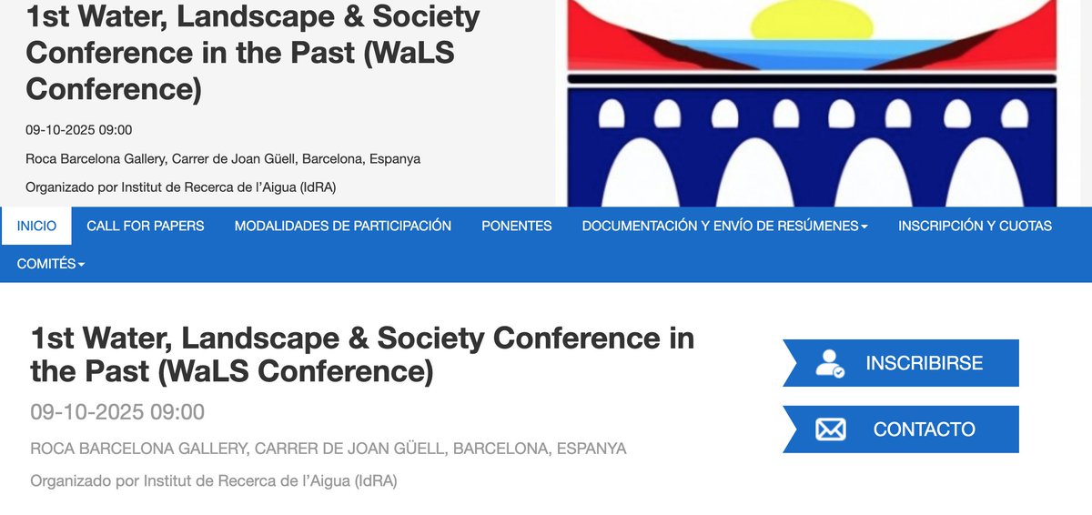📆1st Water, Landscape &amp; Society Conference in the Past (WaLS Conference) 
Organizado por el Institut de Recerca de l’Aigua (IdRA), desde Pensamiento Geográfico @AGE_oficial patrocinamos y participamos.  
Toda la información 📷ub.symposium.events/126977/detail/…