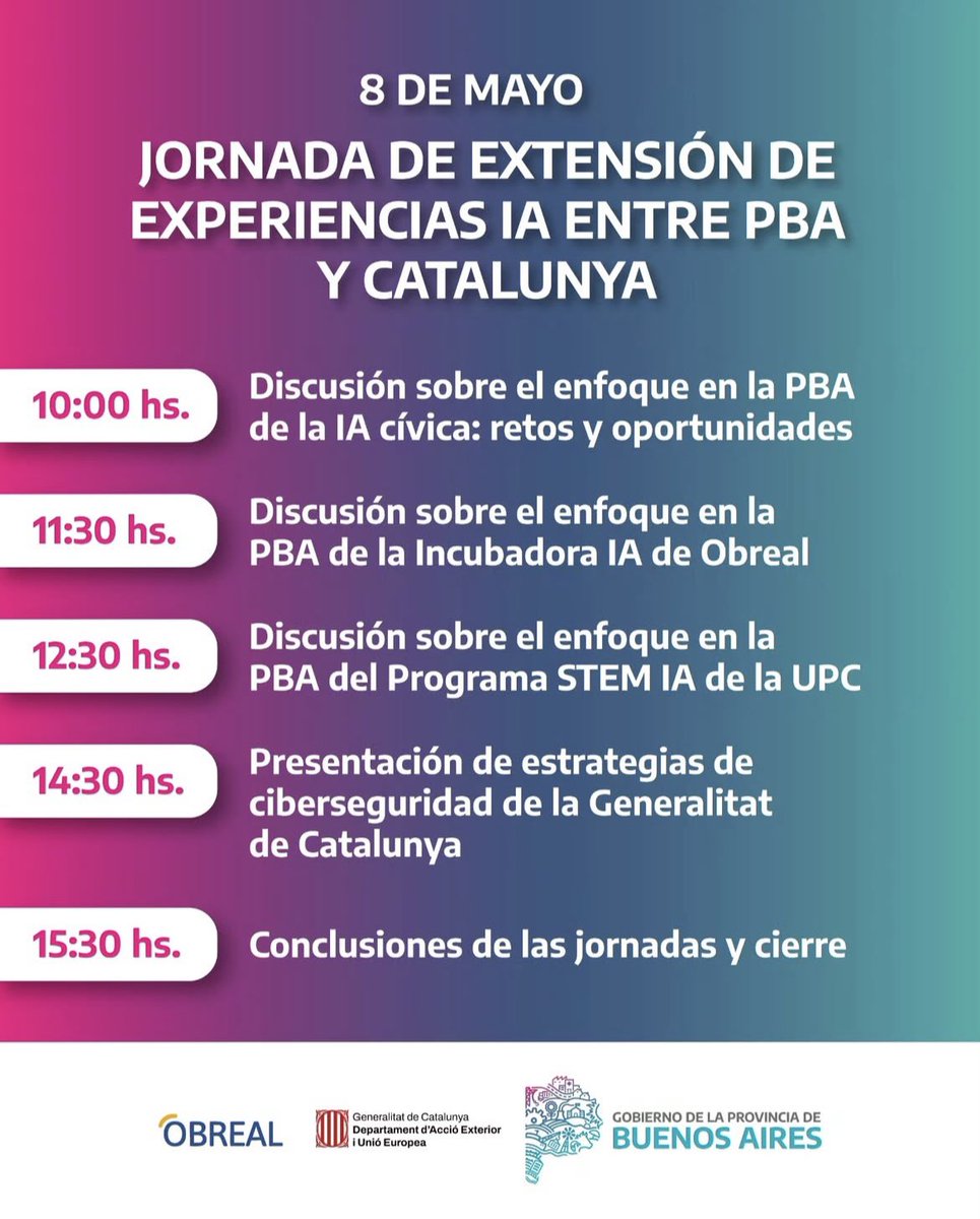 juanmpadin's tweet photo. Mañana comienzan las Jornadas de #InteligenciaArtificial, ¡los y las invitamos a participar! 

@carli_bianco @MiGobiernoPBA @Catalunya_ARG  @OBREAL_
#SandraD’Agostino https://t.co/CaRmWVx3aw