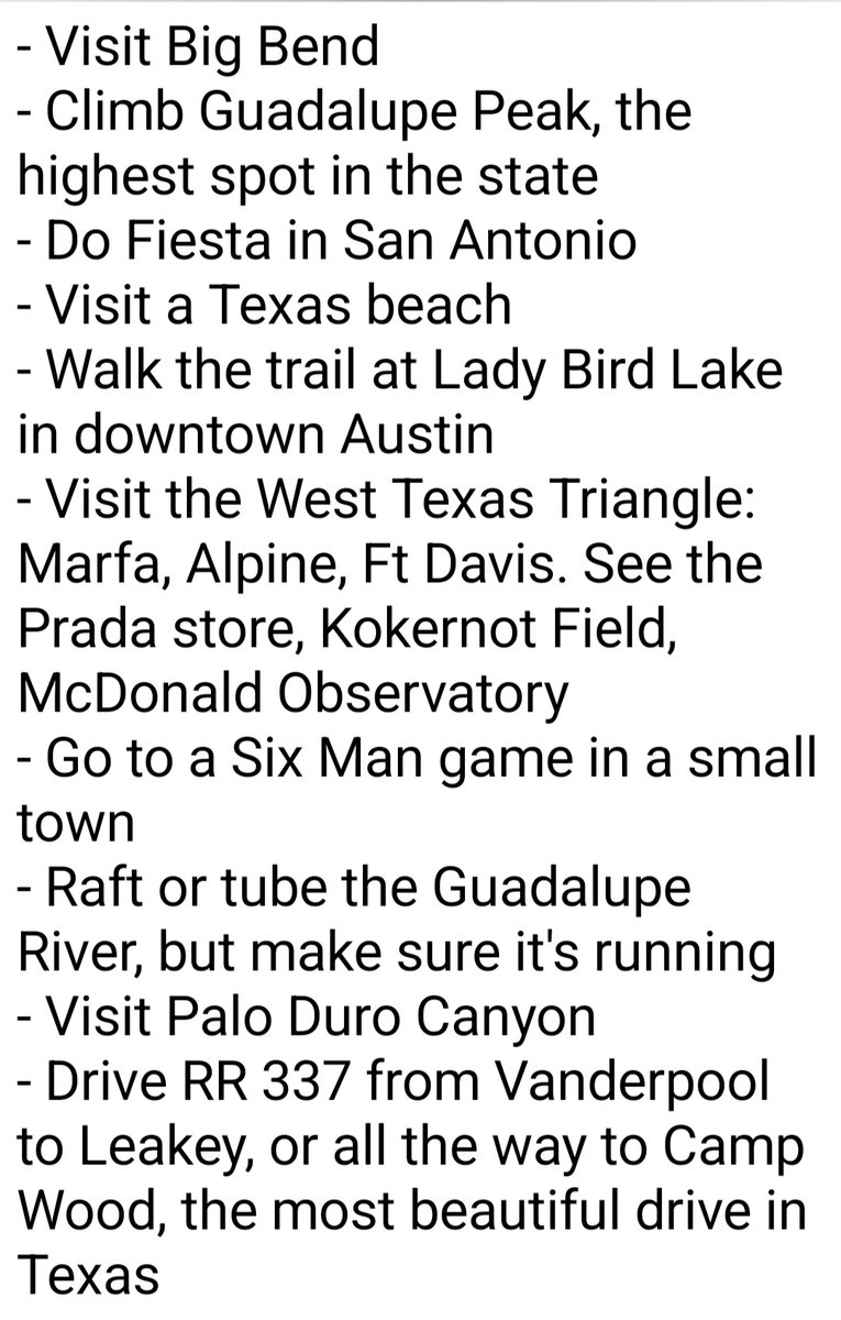 My exclusive Junior Miller list of the 10 Things Every Texan Should Do Before You Kick the Bucket®