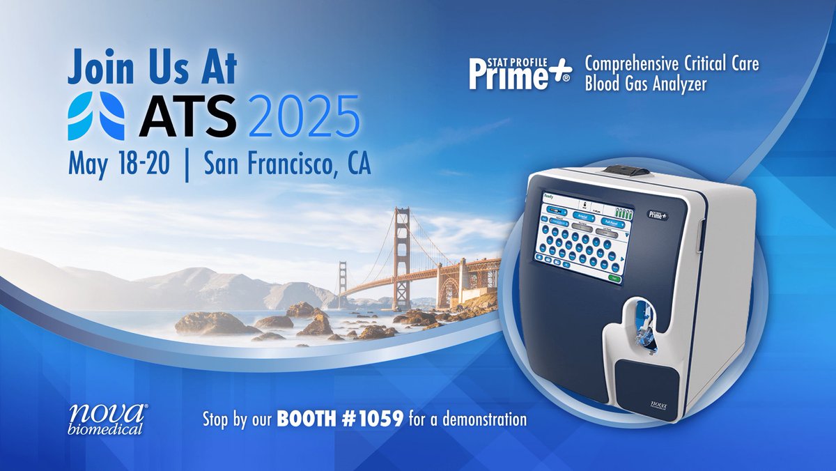 Nova Biomedical (@biomedicalnova) on Twitter photo Connect with Nova Biomedical at <a href="/atscommunity/">American Thoracic Society (ATS)</a> 2025 in San Francisco, May 18-20. Visit Booth #1059 to learn how the Stat Profile Prime Plus® blood gas analyzer supports fast, accurate pulmonary & critical care diagnostic results.
#ATS2025 #pulmonarycare #healthcaretechnology Connect with Nova Biomedical at <a href="/atscommunity/">American Thoracic Society (ATS)</a> 2025 in San Francisco, May 18-20. Visit Booth #1059 to learn how the Stat Profile Prime Plus® blood gas analyzer supports fast, accurate pulmonary & critical care diagnostic results.
#ATS2025 #pulmonarycare #healthcaretechnology