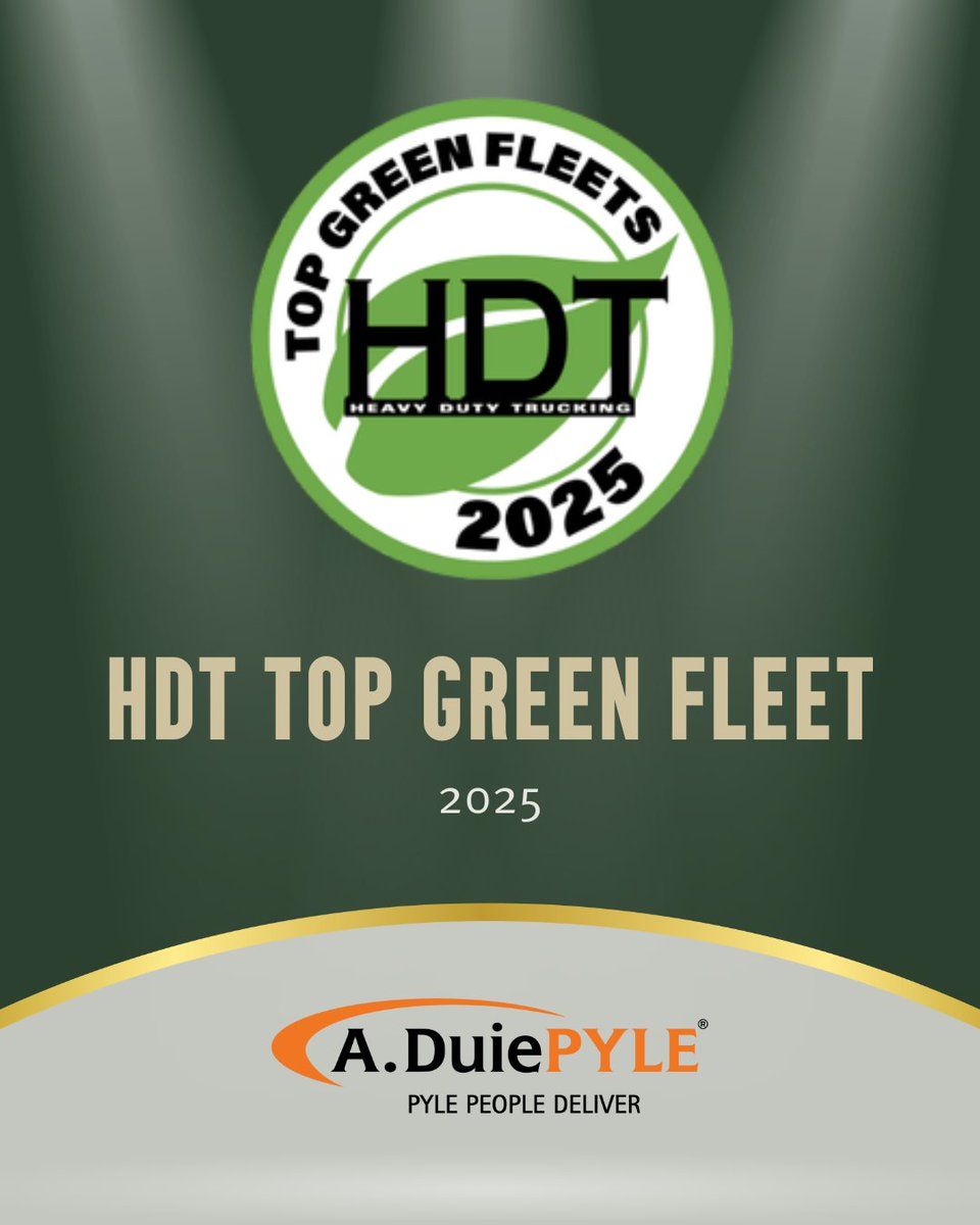 A. Duie Pyle is proud to be named a 2025 Top Green Fleet! 🌎

Moving freight—and sustainability goals—forward with efficient, responsible logistics.

Details: truckinginfo.com/10239289/hdts-…