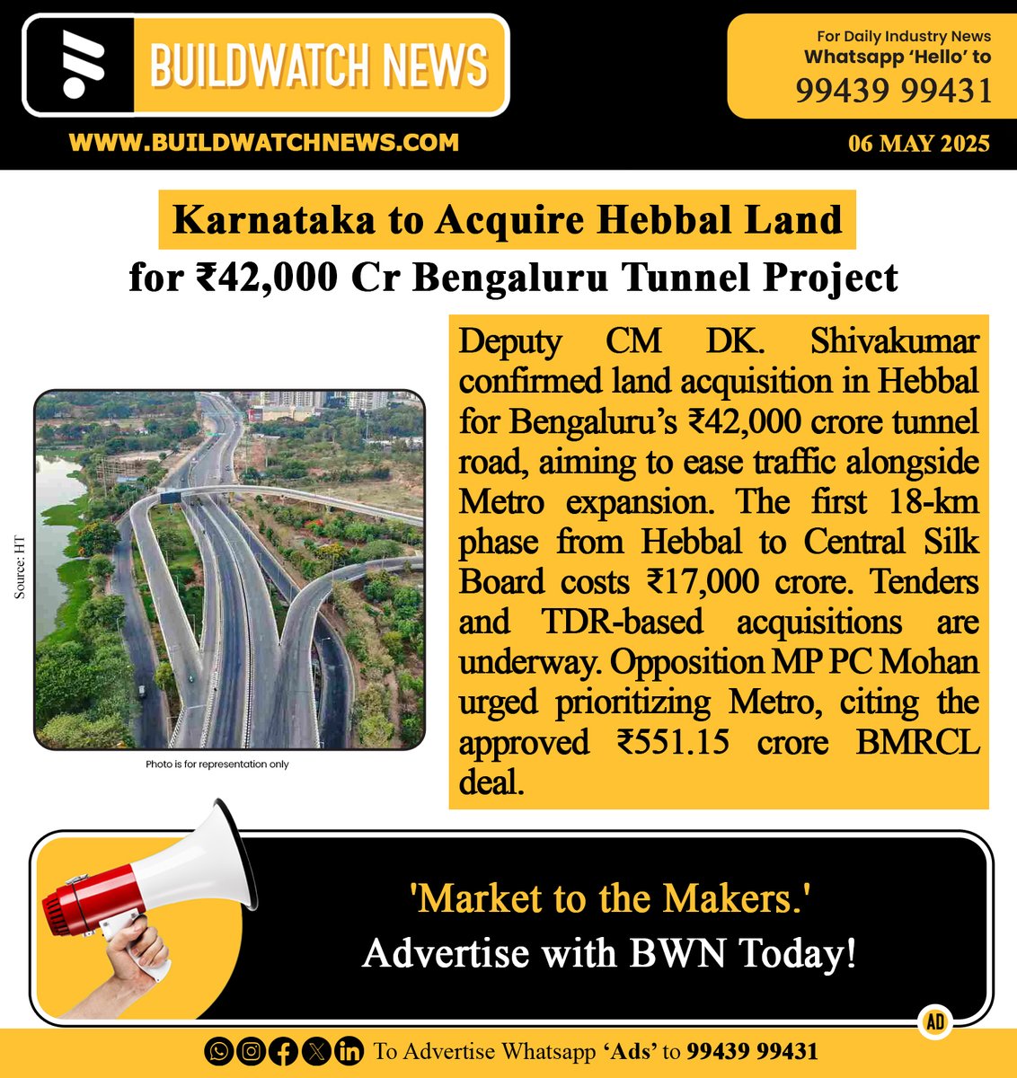 BuildWatchNEWS's tweet image. Karnataka to Acquire Hebbal Land for ₹42,000 Cr Bengaluru Tunnel Project

🔗Read More : buildwatchnews.com/karnataka-gove…

#BuildWatchNews #Bengaluru #TunnelProject #Hebbal #MetroVsTunnel #Infrastructure #BWNKarnatakaUpdates #BWNINfraNews #BWNBMRCLUpdates #BWNRoadProjects