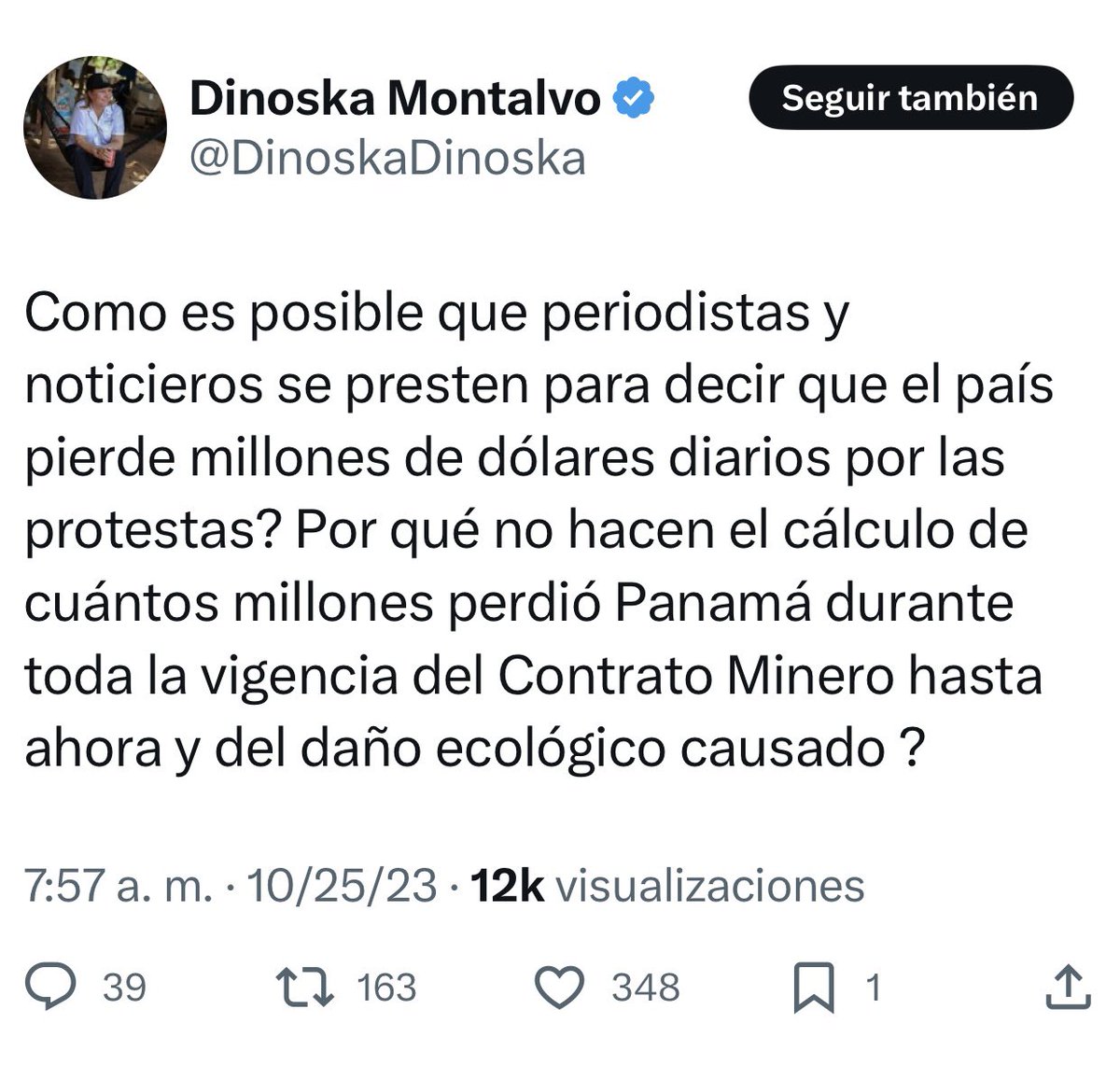 sabribacal's tweet image. Esto decía la ministra @DinoskaDinoska en octubre de 2023 sobre los periodistas y noticieros que ponían el énfasis en las pérdidas por las protestas y no en lo que perdió Panamá con el contrato minero 👇.