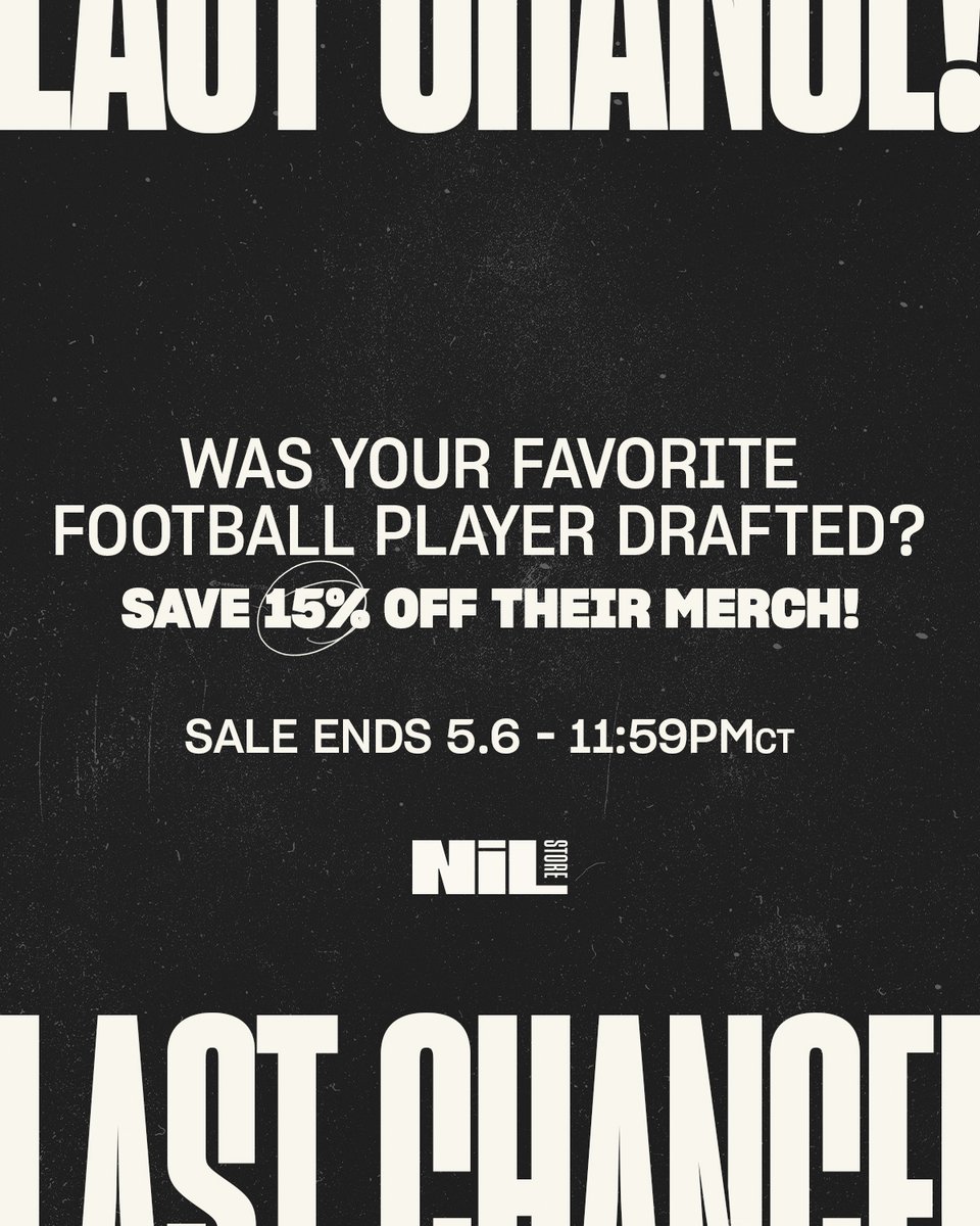 Last chance to celebrate draft picks with a sale! Our 15% off sale ends Tuesday night. 

Shop the locker rooms of your favorite players headed to the next level: nil.store