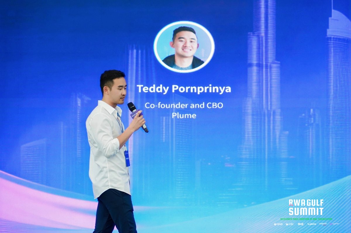 At #RWAGULFSUMMIT2025, <a href="/plumenetwork/">Plume - RWAfi Chain</a> Co-Founder &amp; CBO <a href="/teddyP_xyz/">Teddy</a>  shared how their permissionless RWA-focused chain is redefining tokenization by integrating real-world assets directly into the DeFi ecosystem. 

With $30M raised from giants like Galaxy and Apollo, and 200+