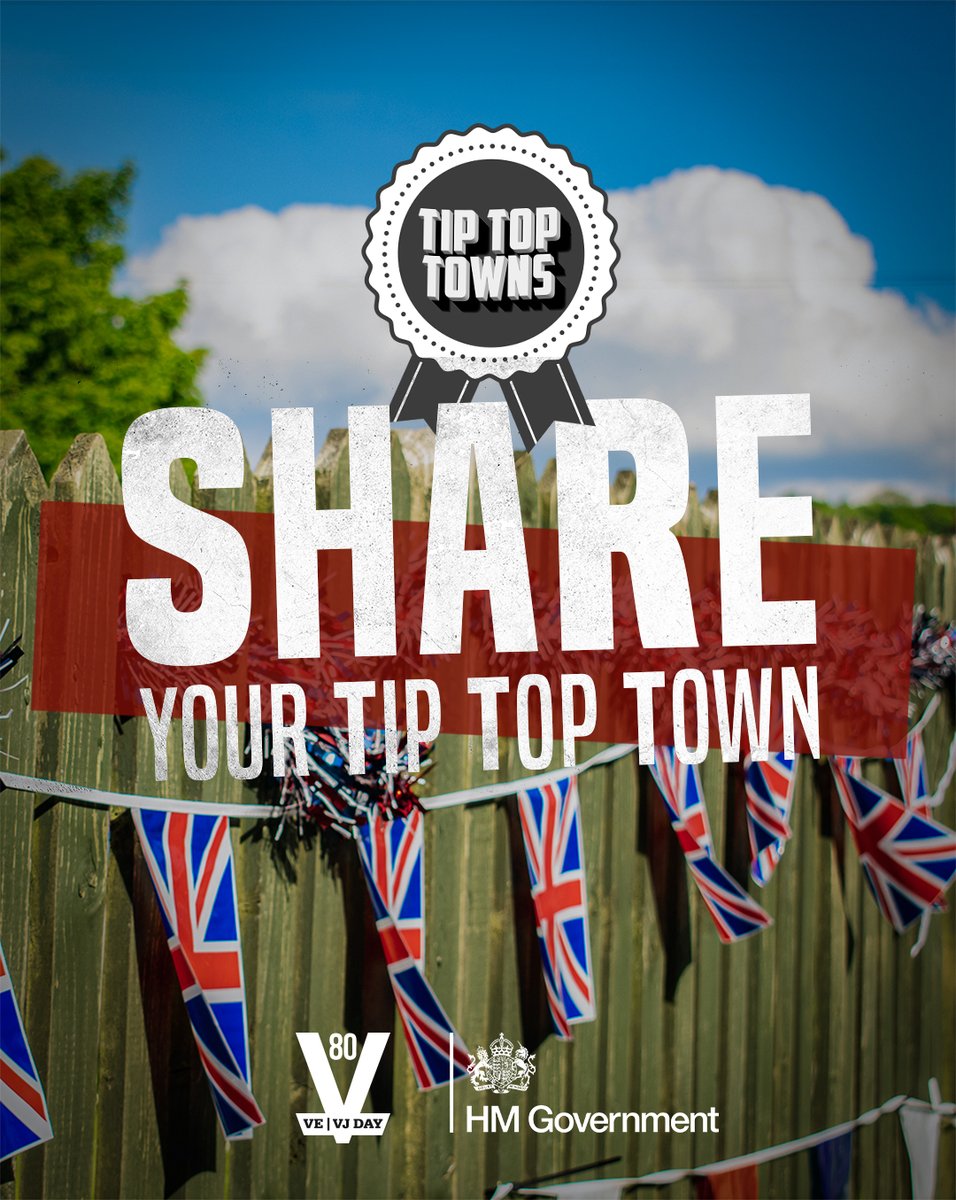 How did your street, town or community celebrate VE Day 80? 🎉

Share your photos of decorations and celebrations from your local area via our website or by using #VE80 or #VEDay80

More info: ve-vjday80.gov.uk/tiptoptowns/