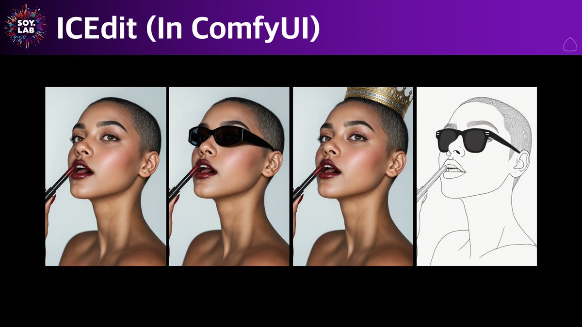 soy_lab's tweet image. [ICEdit - ComfyUI 🔥]
- I tried ICEdit Test.
- It&apos;s nice to be able to do it with just an image and a prompt! 🙂
ㅤ
*ICEdit Git
github.com/River-Zhang/IC…
ㅤ
#comfyui #icedit #stablediffusionkorea #soylab