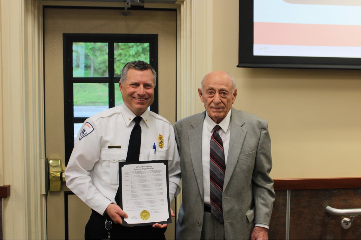 Upper St. Clair (@upper_st_clair) on Twitter photo On Monday night, the Board of Commissioners declared May 18-24, 2025, as Emergency Medical Services (EMS) Week in Upper St. Clair. Commissioner Ronald J. Pardini presented the proclamation to Tri-Community South EMS Chief Keith Morse.
Read more: twpusc.org/news_detail_T4… On Monday night, the Board of Commissioners declared May 18-24, 2025, as Emergency Medical Services (EMS) Week in Upper St. Clair. Commissioner Ronald J. Pardini presented the proclamation to Tri-Community South EMS Chief Keith Morse.
Read more: twpusc.org/news_detail_T4…