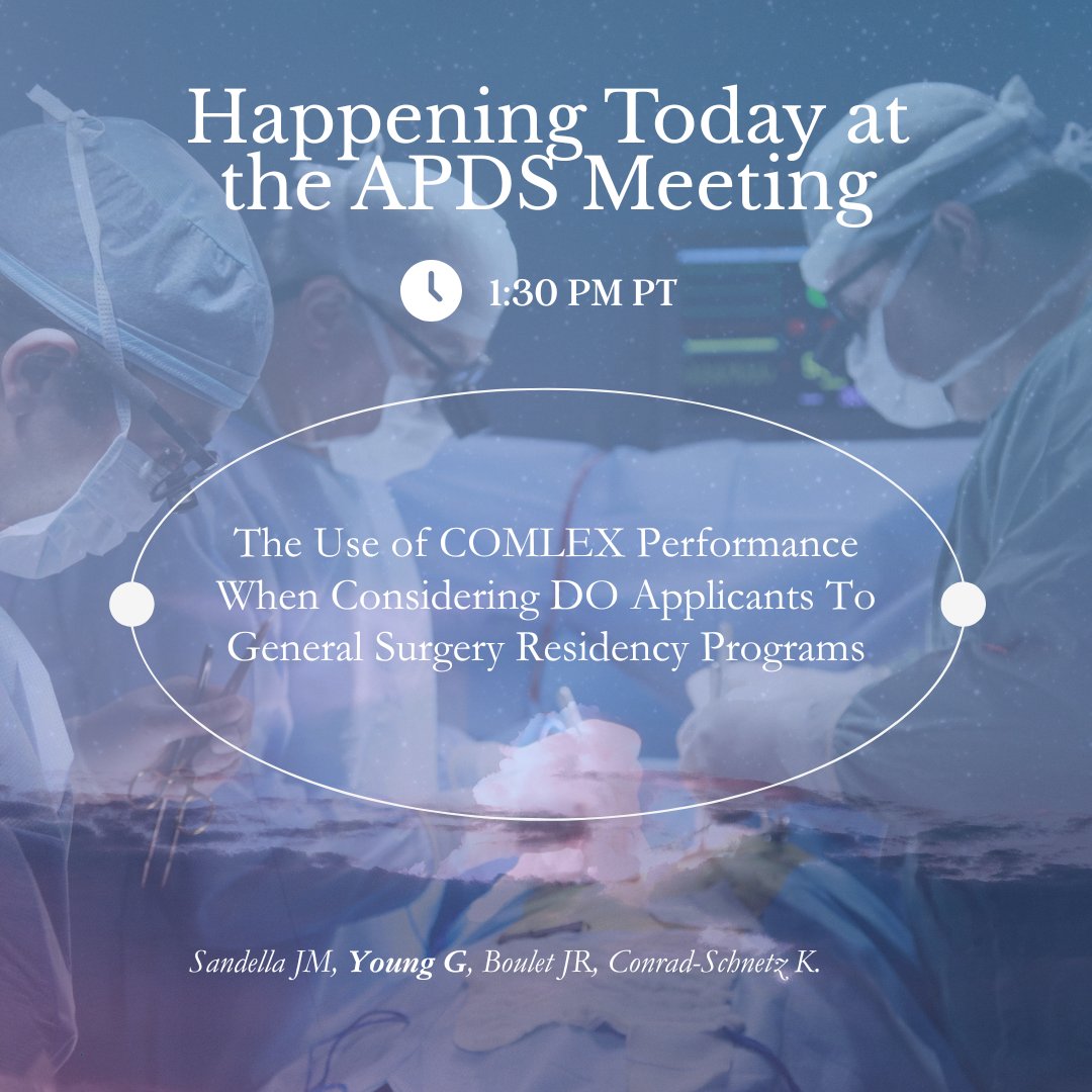 National Board of Osteopathic Medical Examiners (@nbome) on Twitter photo Happening today at 1:30 PM PT during the APDS meeting in Seattle! 📢 Grace Young, DO—former NBOME Student Experience Panel member—presents research on positive correlations between COMLEX, ABSITE, & ABS performance.
#DOproud #APDS2025 <a href="/Surg_Education/">Association for Surgical Education</a> <a href="/AmBdSurg/">American Board of Surgery</a> <a href="/ACOSurgeons/">ACOS</a> Happening today at 1:30 PM PT during the APDS meeting in Seattle! 📢 Grace Young, DO—former NBOME Student Experience Panel member—presents research on positive correlations between COMLEX, ABSITE, & ABS performance.
#DOproud #APDS2025 <a href="/Surg_Education/">Association for Surgical Education</a> <a href="/AmBdSurg/">American Board of Surgery</a> <a href="/ACOSurgeons/">ACOS</a>