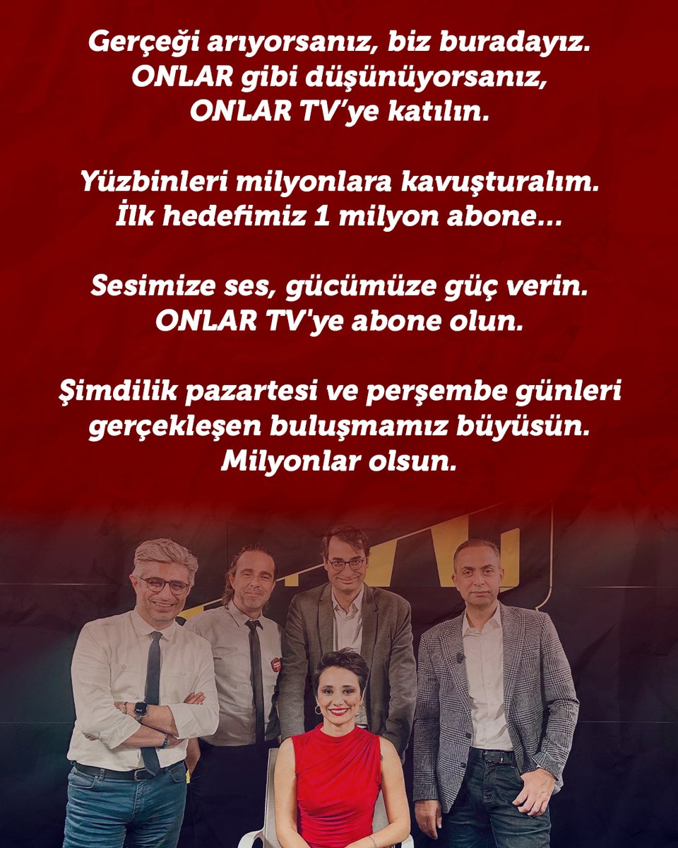Sesimize ses, gücümüze güç verin.
ONLAR TV'ye abone olun.

youtube.com/@onlartv