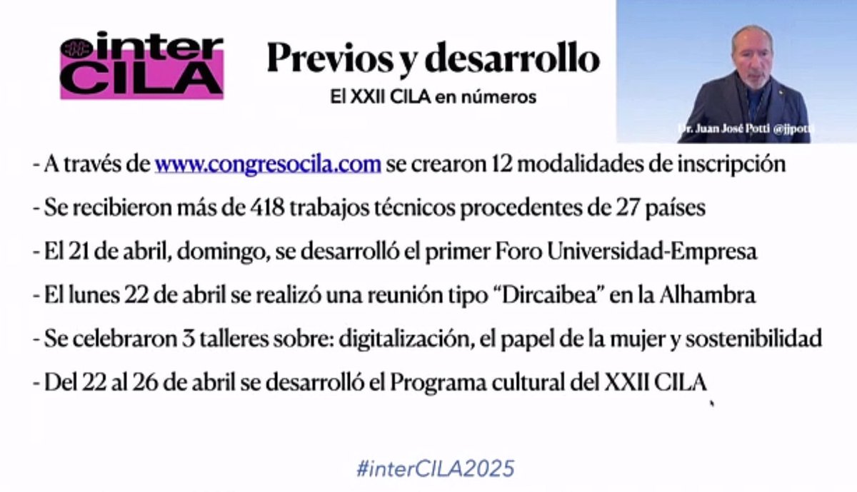 #Carreterasyalgomas Andrea Peris (@perisandru) on Twitter photo El Dr. Ing <a href="/jjpotti/">Juan Jose Potti</a> Secretario Permanente de los #interCILA explica en un breve resumen como se desarolló el <a href="/XXIICILA/">XXII CILA</a> anterior y todo el trabajo que conllevo para el éxito del mismo en el <a href="/interCILA/">inter CILA</a>
<a href="/GPEE_Py/">Grupo Paraguay Eventos & Emprendimientos</a> <a href="/apc_py/">Asociación Paraguaya de Carreteras</a> El Dr. Ing <a href="/jjpotti/">Juan Jose Potti</a> Secretario Permanente de los #interCILA explica en un breve resumen como se desarolló el <a href="/XXIICILA/">XXII CILA</a> anterior y todo el trabajo que conllevo para el éxito del mismo en el <a href="/interCILA/">inter CILA</a>
<a href="/GPEE_Py/">Grupo Paraguay Eventos & Emprendimientos</a> <a href="/apc_py/">Asociación Paraguaya de Carreteras</a>