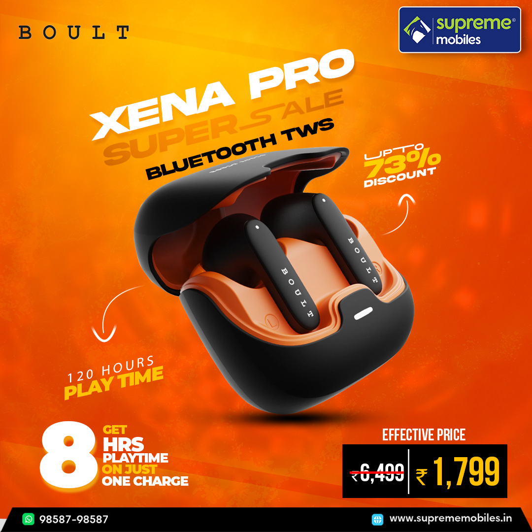 Boult Xena Pro Bluetooth TWS

120 Hours Play Time

Shop Now @ Rs. 1,799/-

Supreme Mobiles
Ph: 98587-98587

#Suprememobiles #Boult #BoultXenaPro #Shopnow #onlineShopping #EasyEMI #TWS #Earbuds